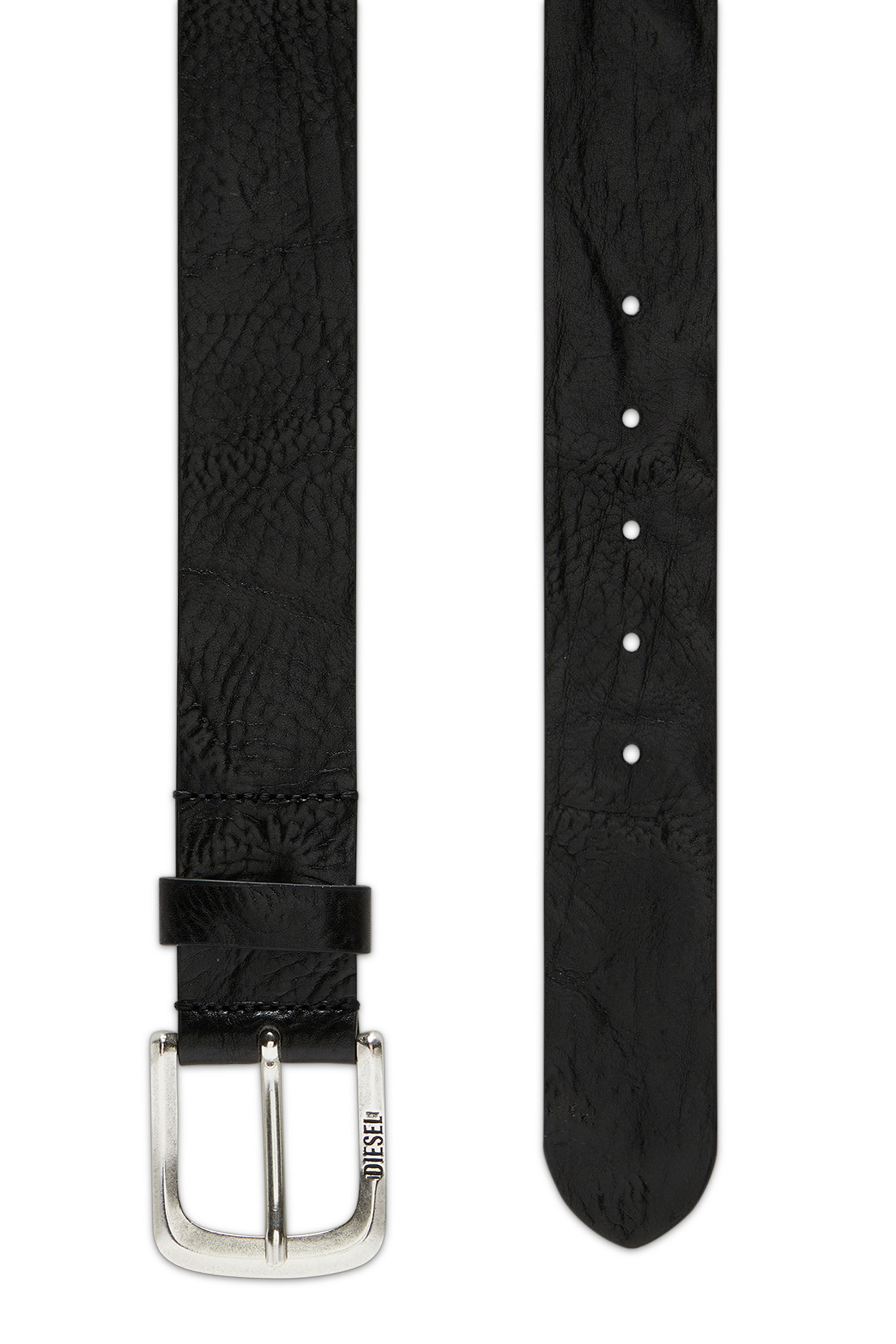 Diesel - B-JACKRON, Man's Textured-leather belt with Jacron Patch in Black - 2