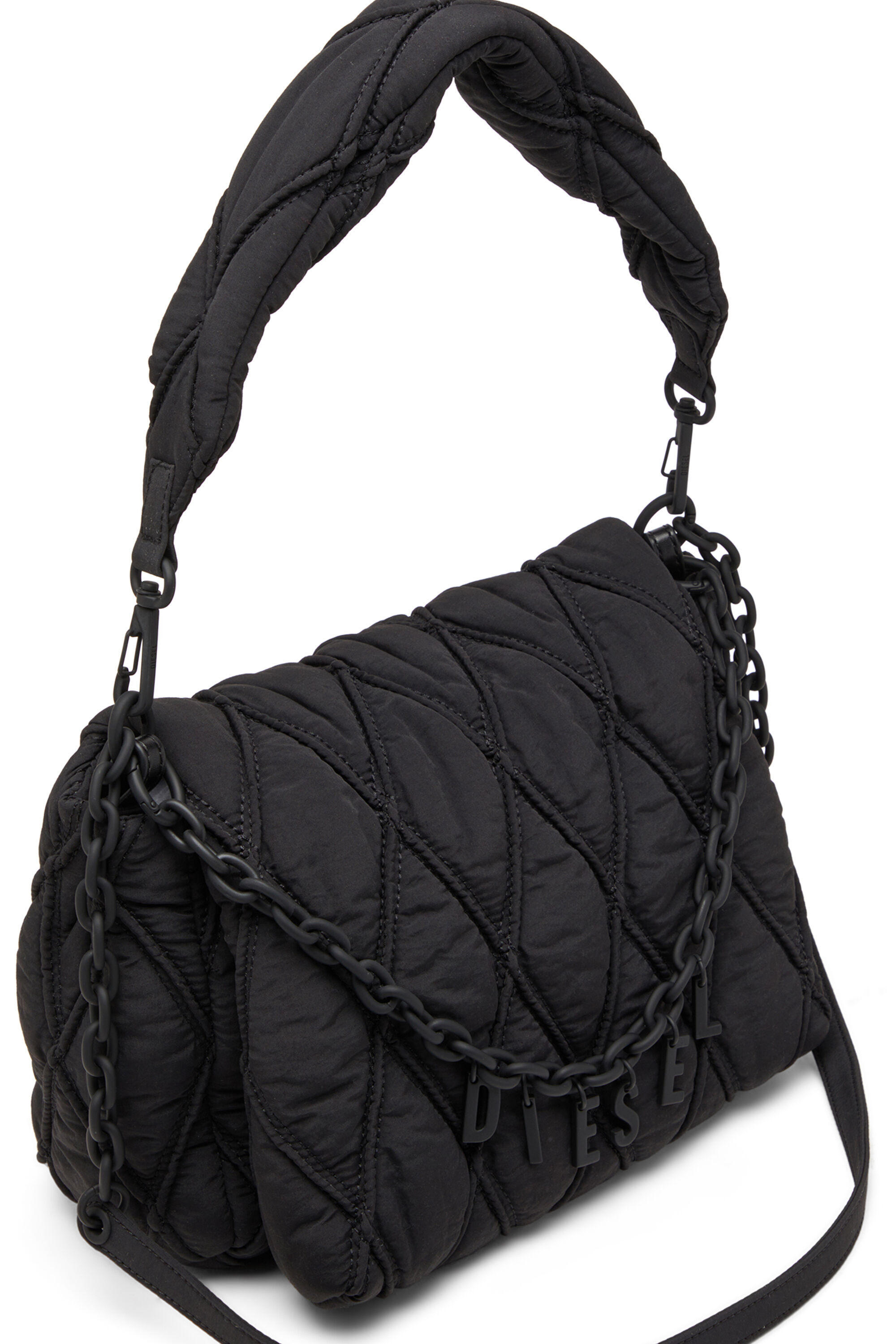 Diesel - CHARM-D SHOULDER M, Charm-D-M-Bolso de hombro de nailon acolchado Mujer in Negro - 2