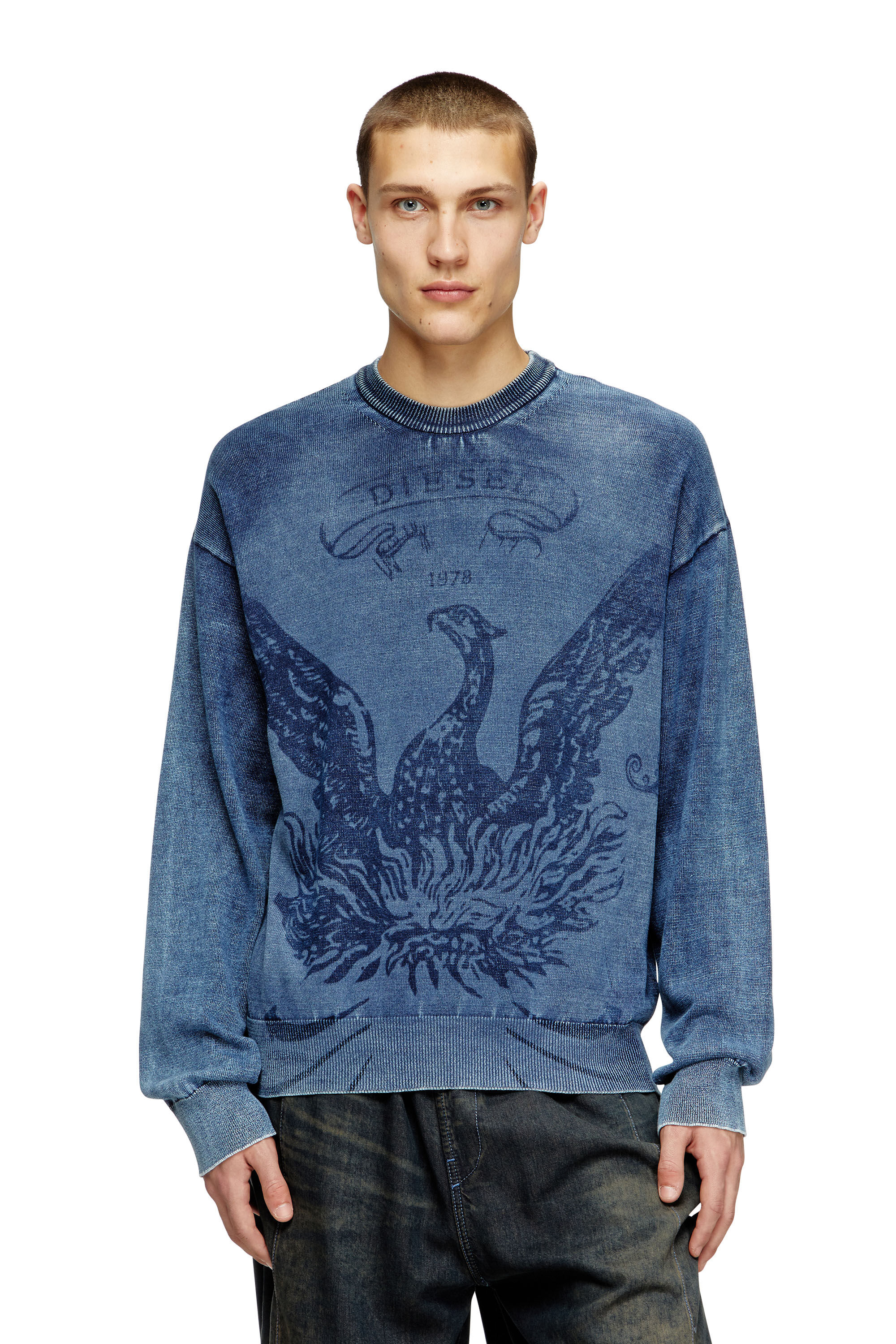 Men's Indigo jumper with Phoenix logo | Blue | Diesel