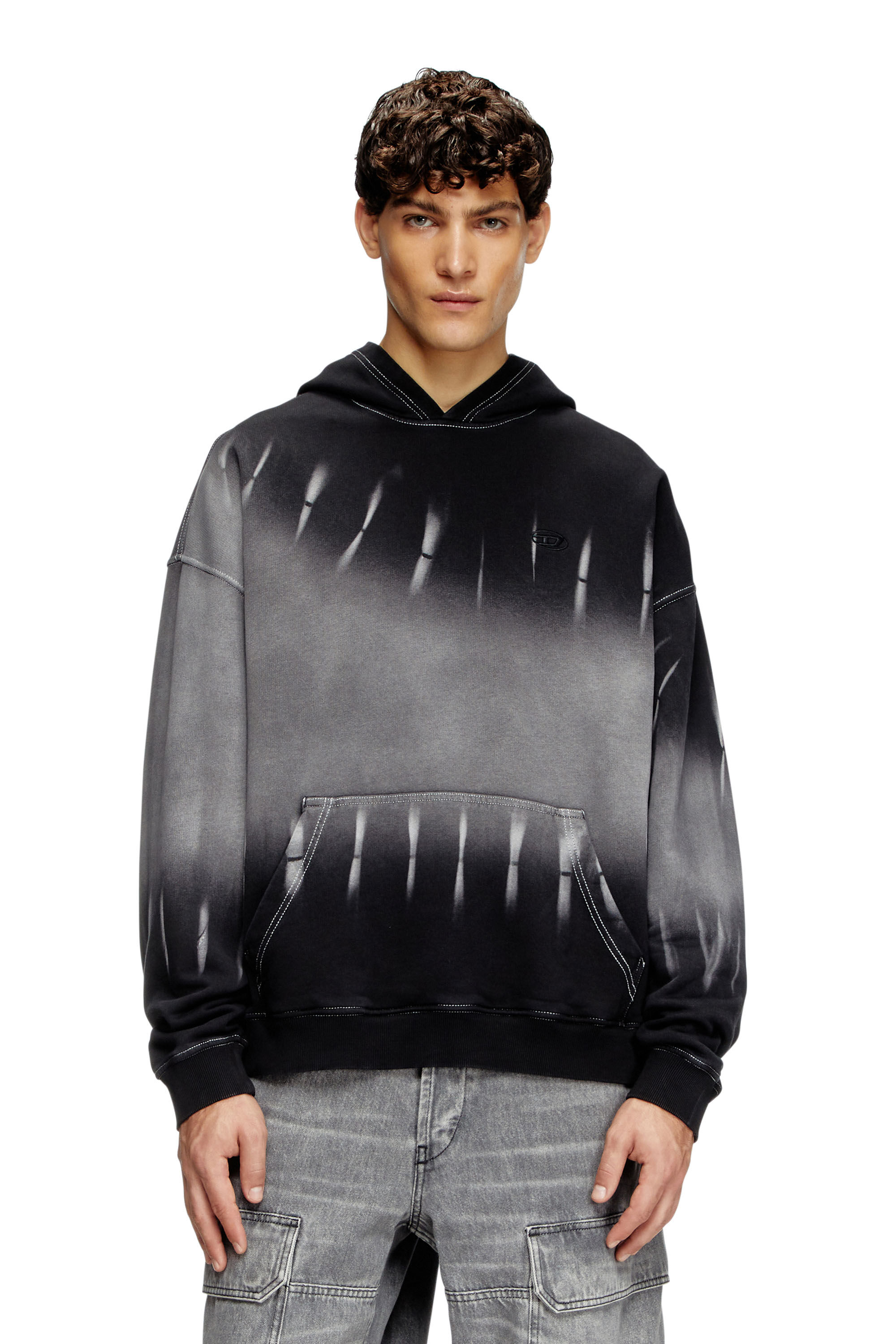 Men's Tie-dyed hoodie with logo print | Black | Diesel