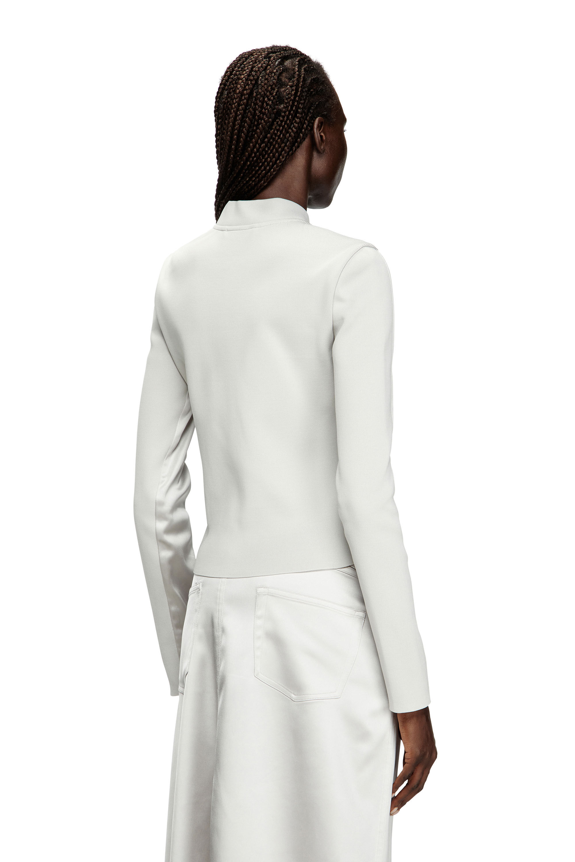 Diesel - G-OPER, Woman's Rib-knit and stretch satin jacket in Light Grey - 5