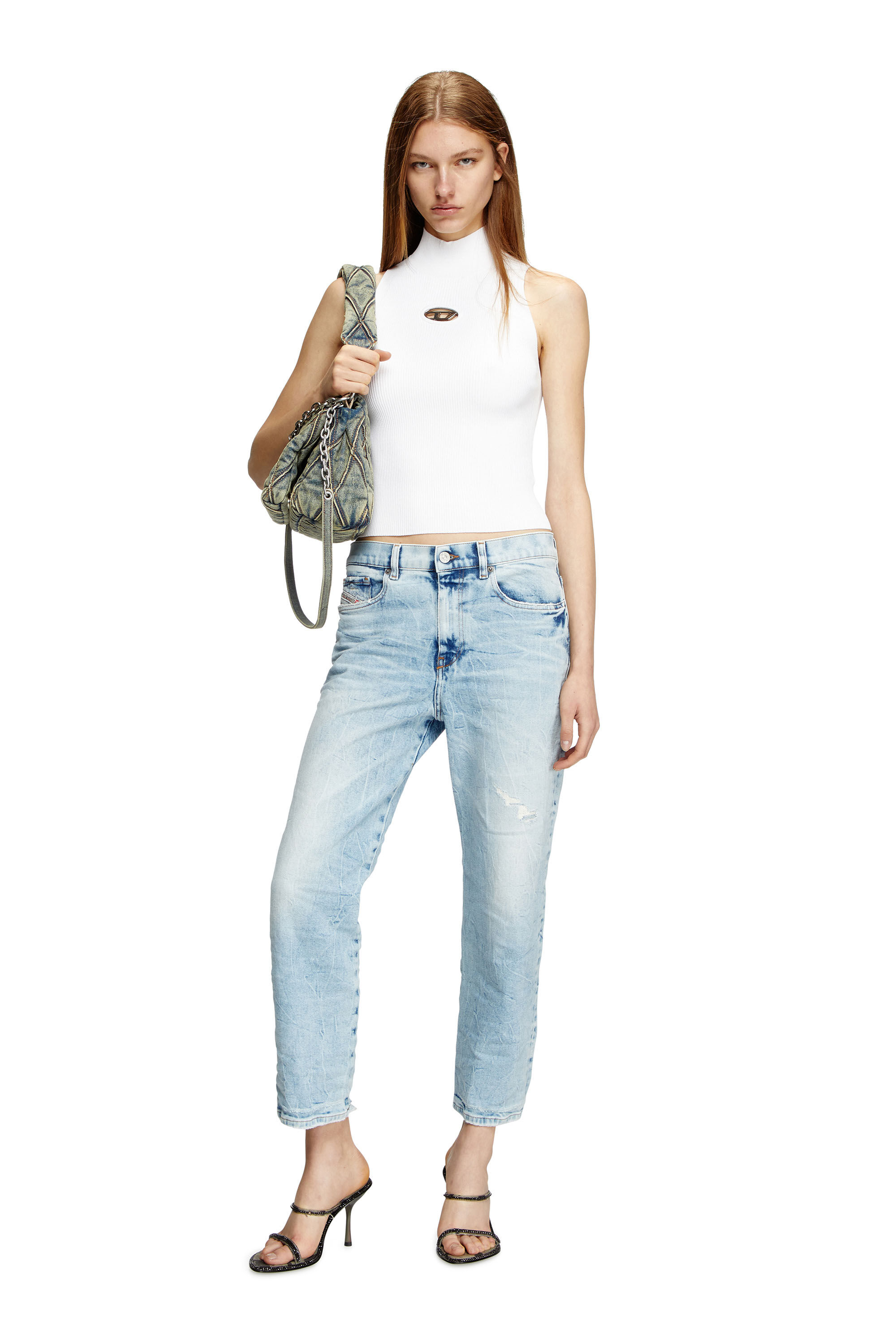 Diesel - M-ONERVAX-TOP, Top de cuello alto de punto de canalé Mujer in Blanco - 1
