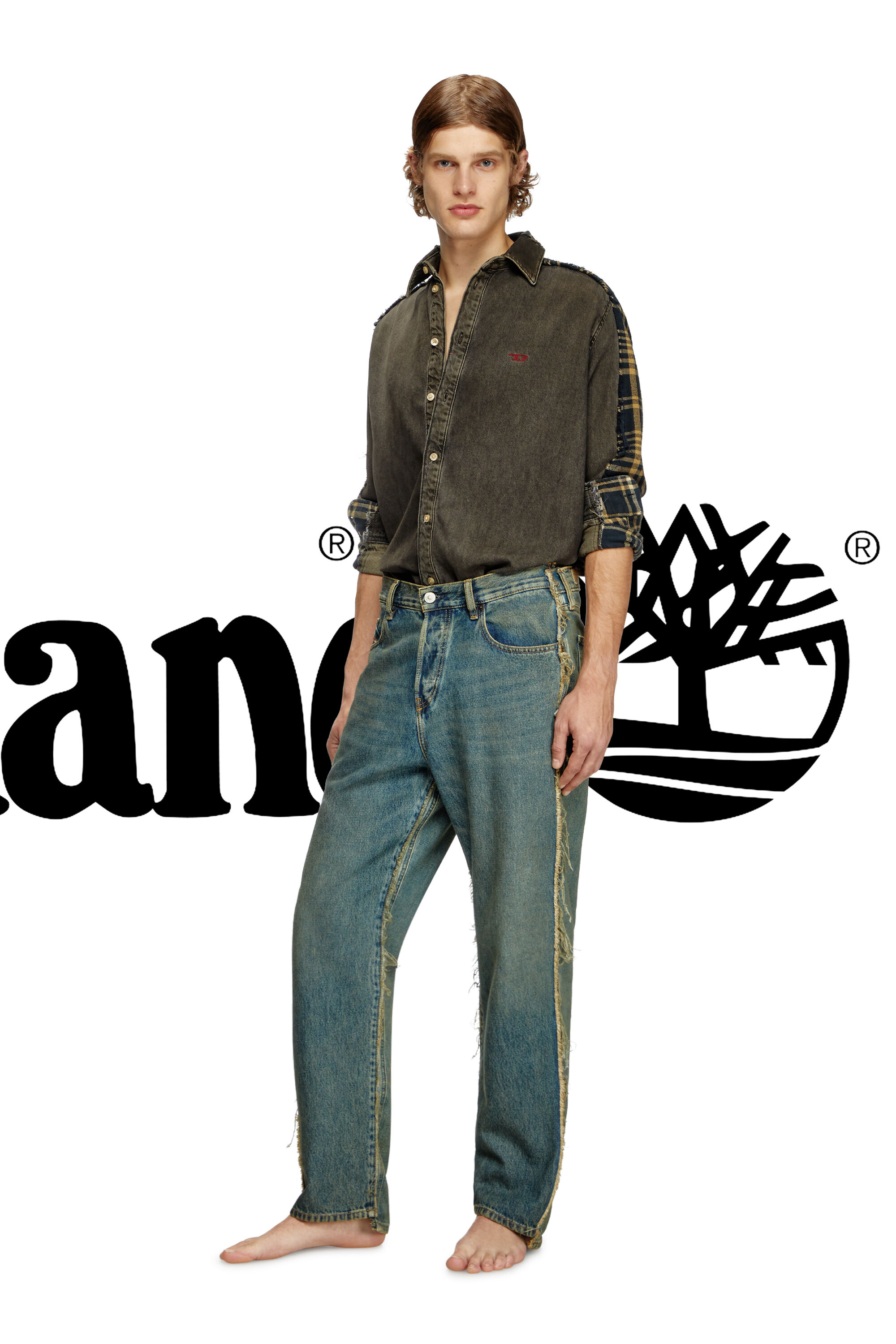 Diesel - Shirt Dieseloves 5A, Unisex's Overdyed denim and check and shirt in Black/Blue - 7