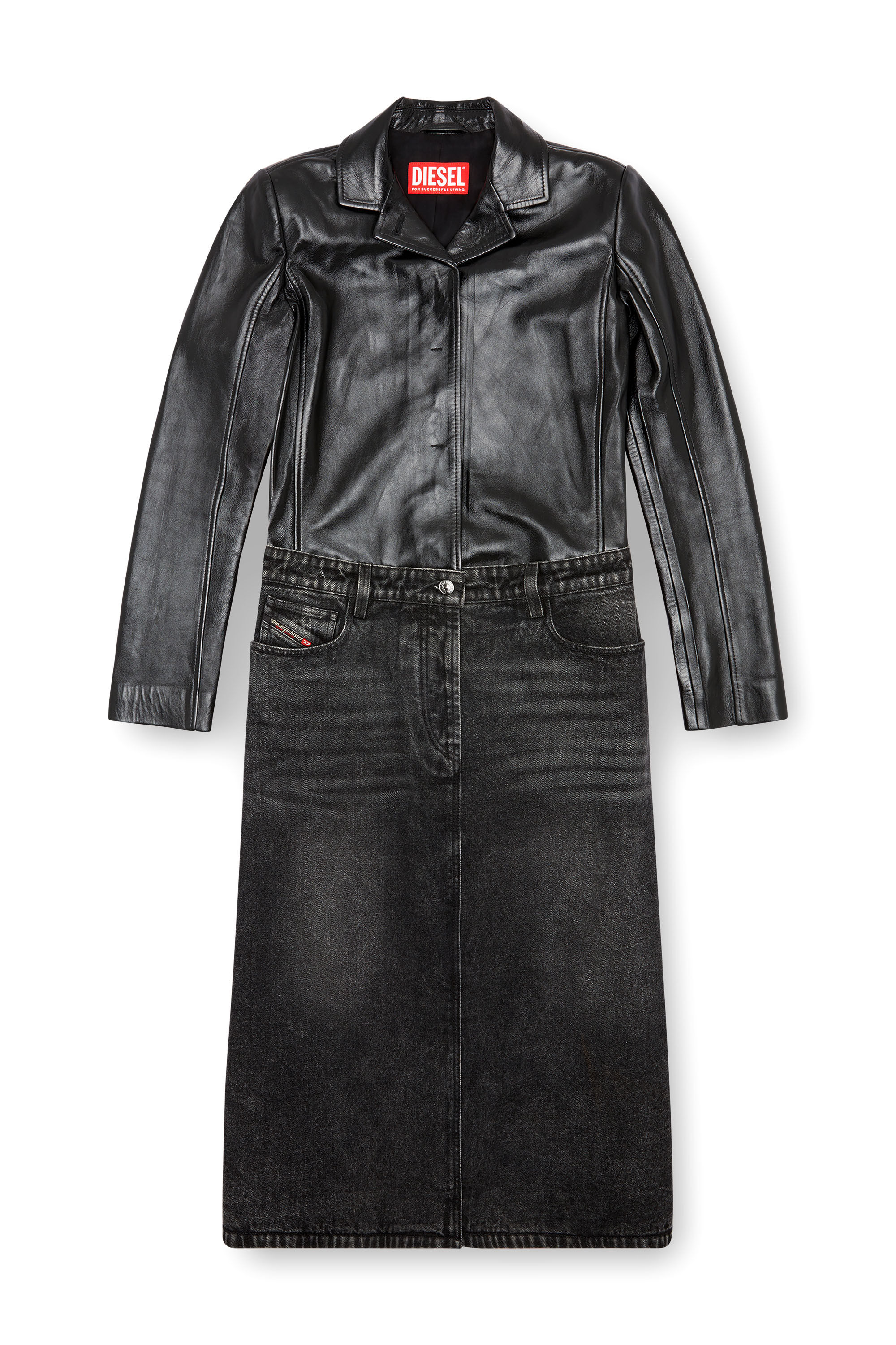 Women's Hybrid coat in denim and leather | Black | Diesel
