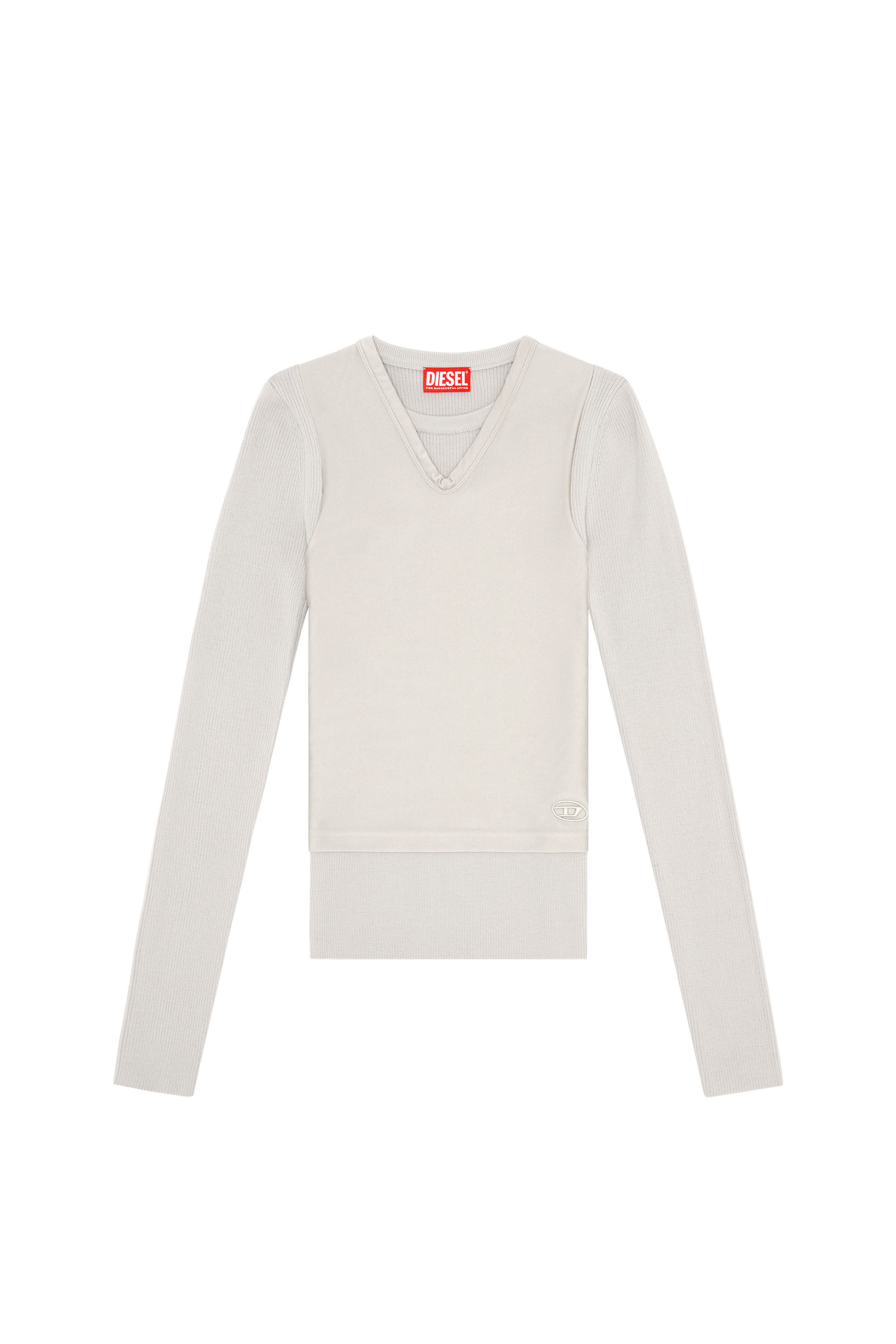Diesel - M-ROSEL, Camiseta tejida en lana con capa superpuesta con tirantes Mujer in Gris - 2