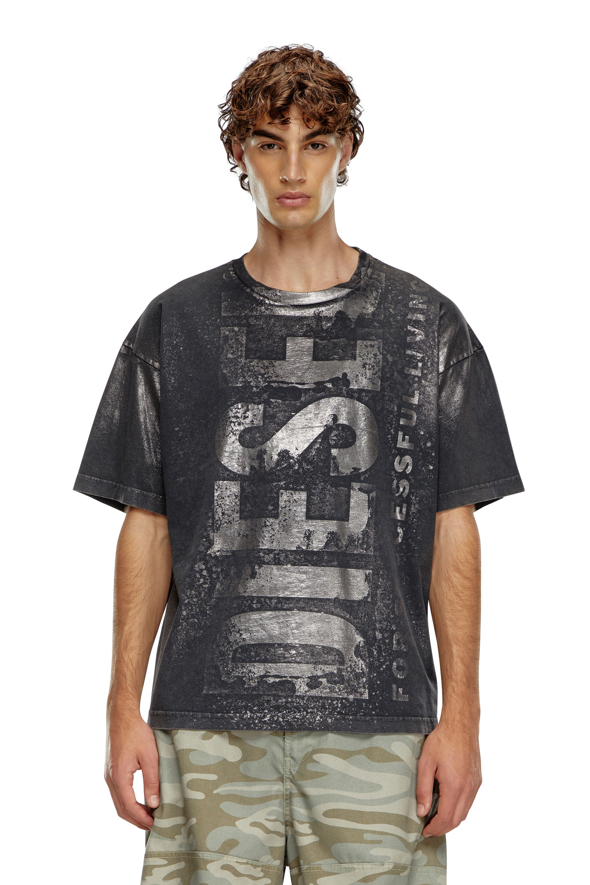 Diesel - T-BOXT-Q23, Man's Logo T-shirt with metallic effects in Black - 3