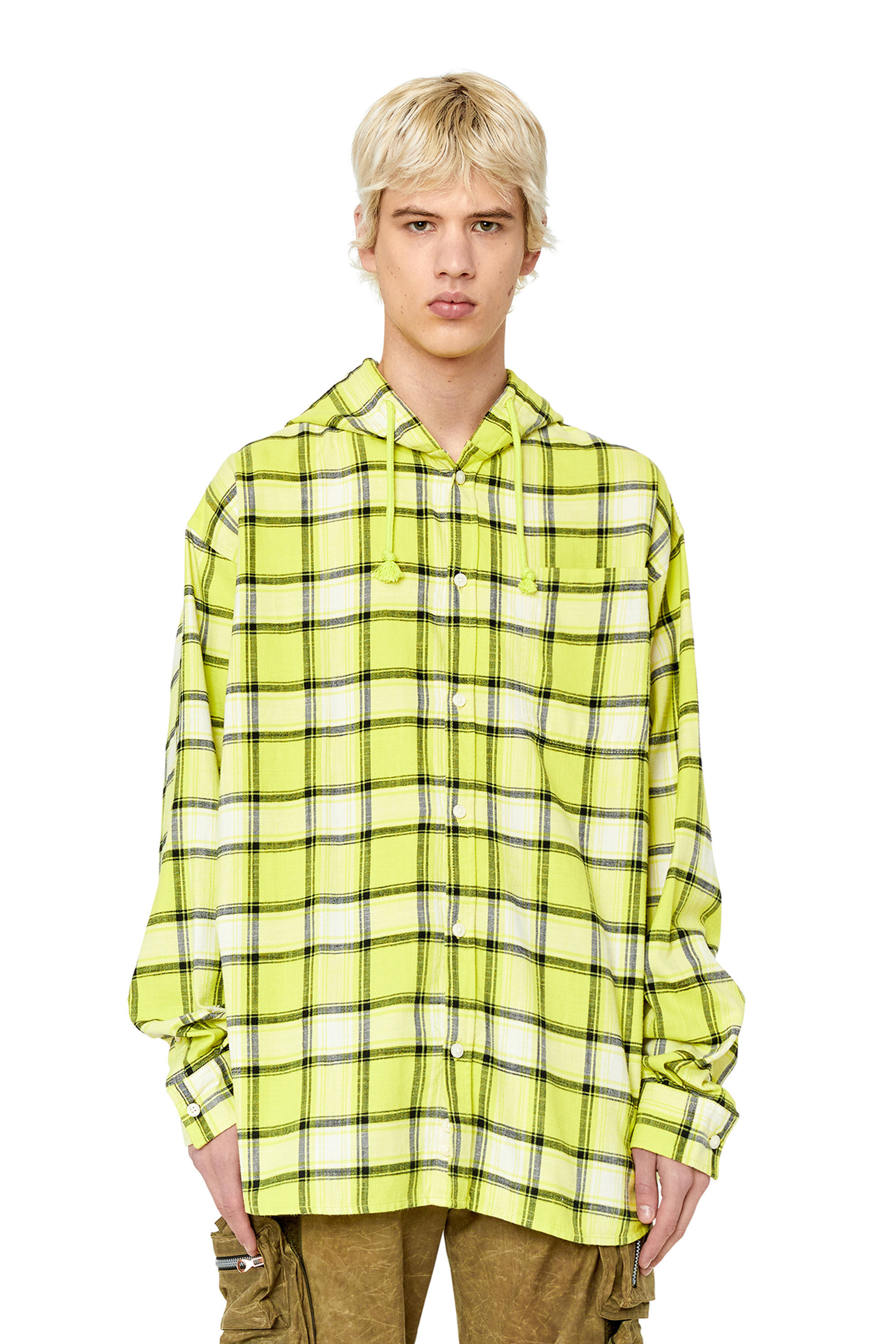 S-DEWNY-HOOD Man: Oversized hooded shirt in check flannel | Diesel