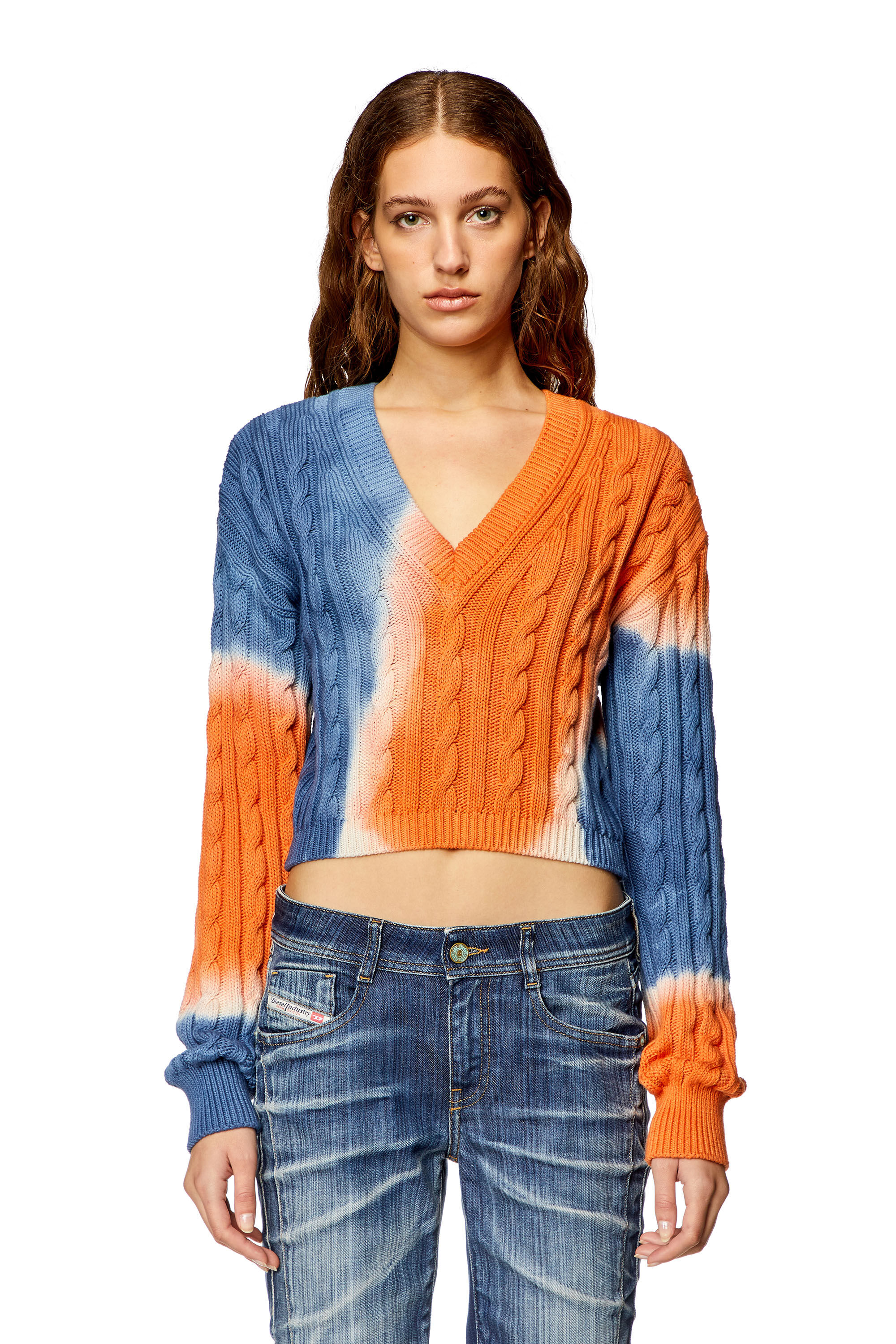 Women's Tie-dye jumper in cable-knit cotton | Multicolor