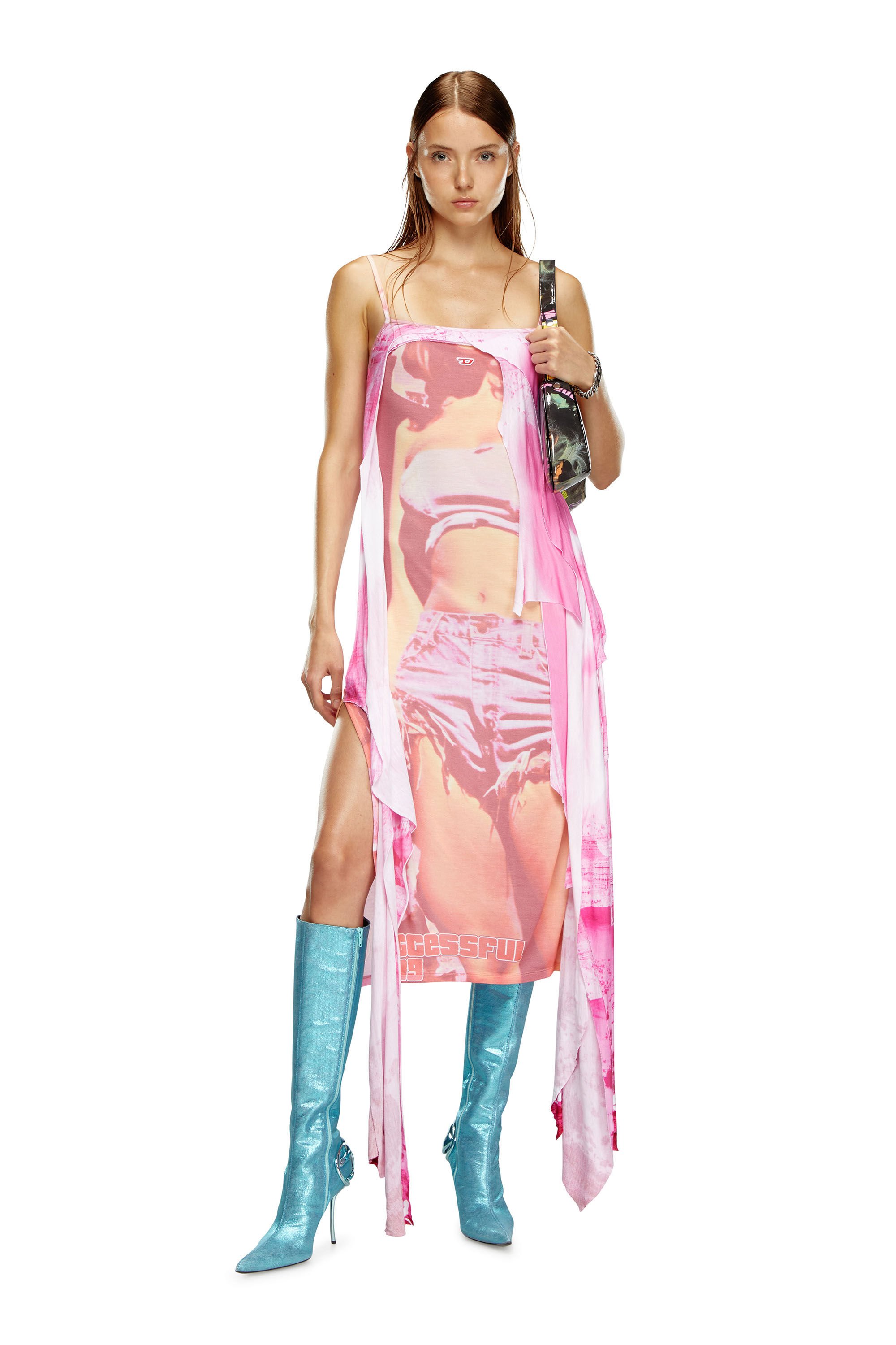 Diesel - D-MALORY-LONG, Mujer Vestido midi con capa asimétrica in Rosa - Image 1