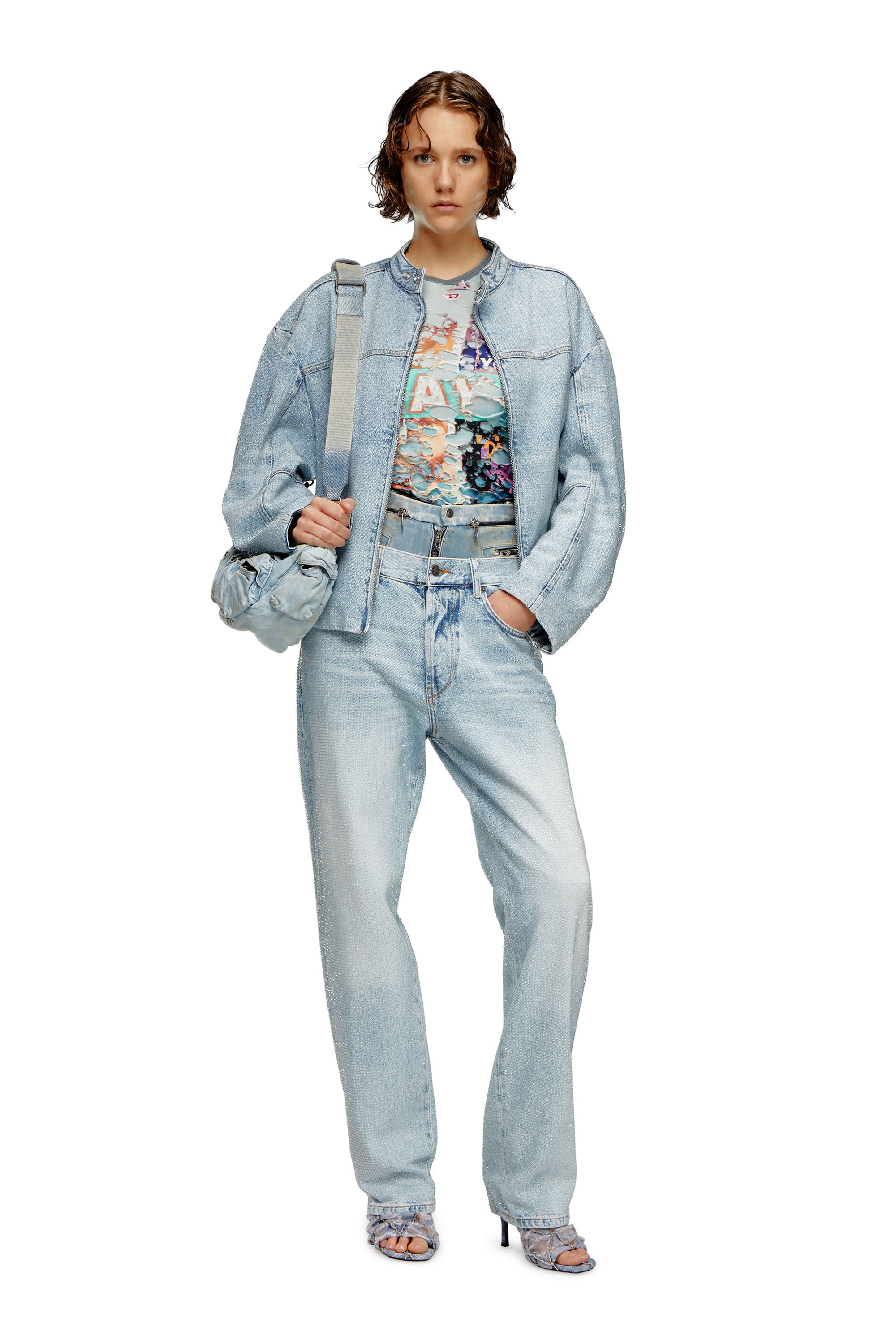 Women s Oversized jacket in crystal denim Blue Diesel