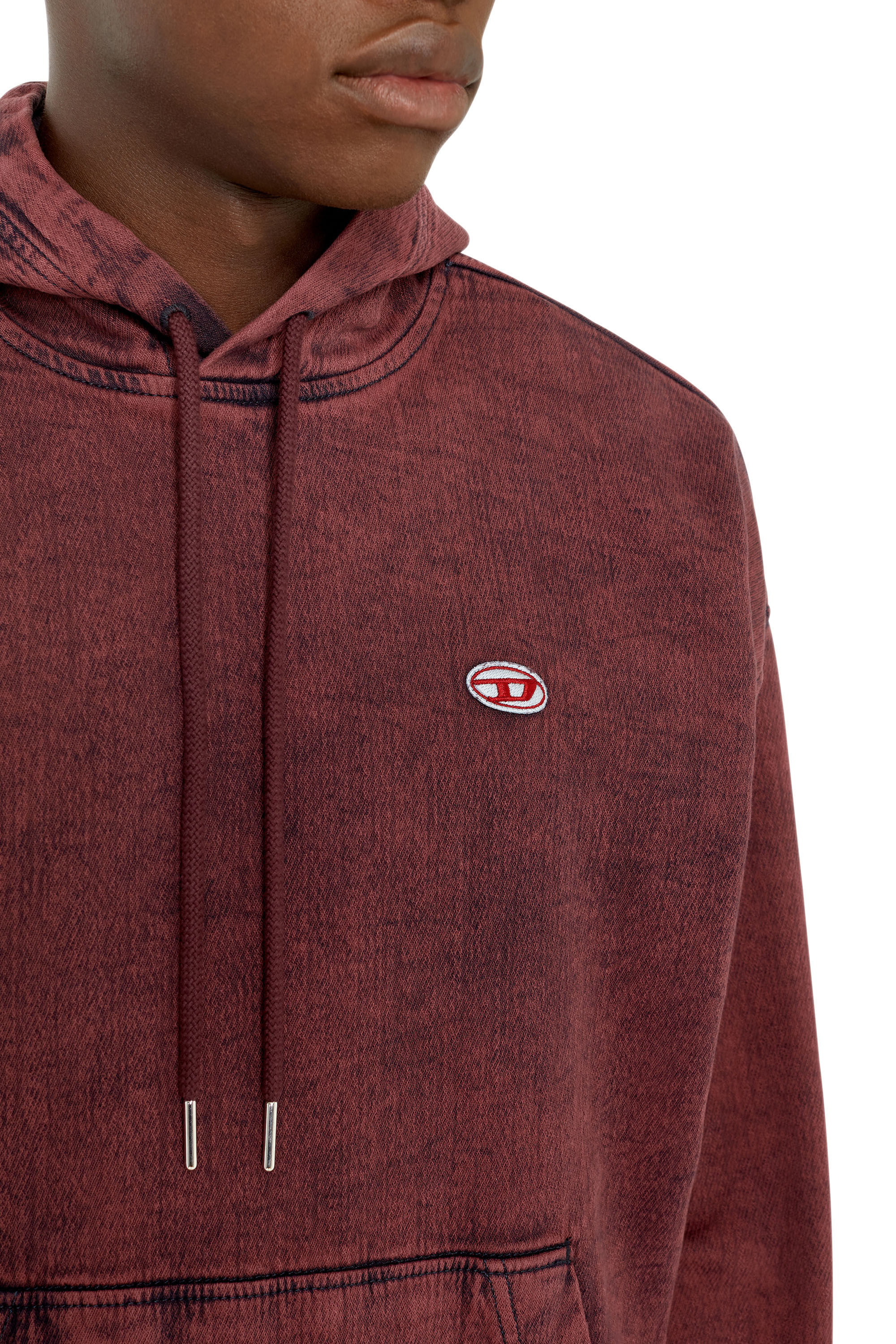 Diesel - D-UM-RIB TRACK DENIM HOODIE, Red - Image 4
