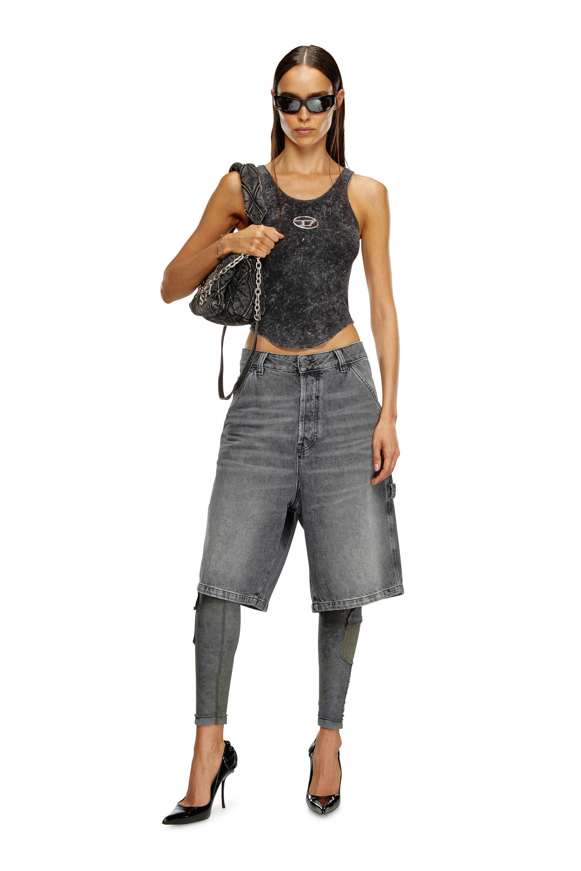 Diesel - T-AVENA-P1, Woman's Open-back top with marbled effect in Black - 1