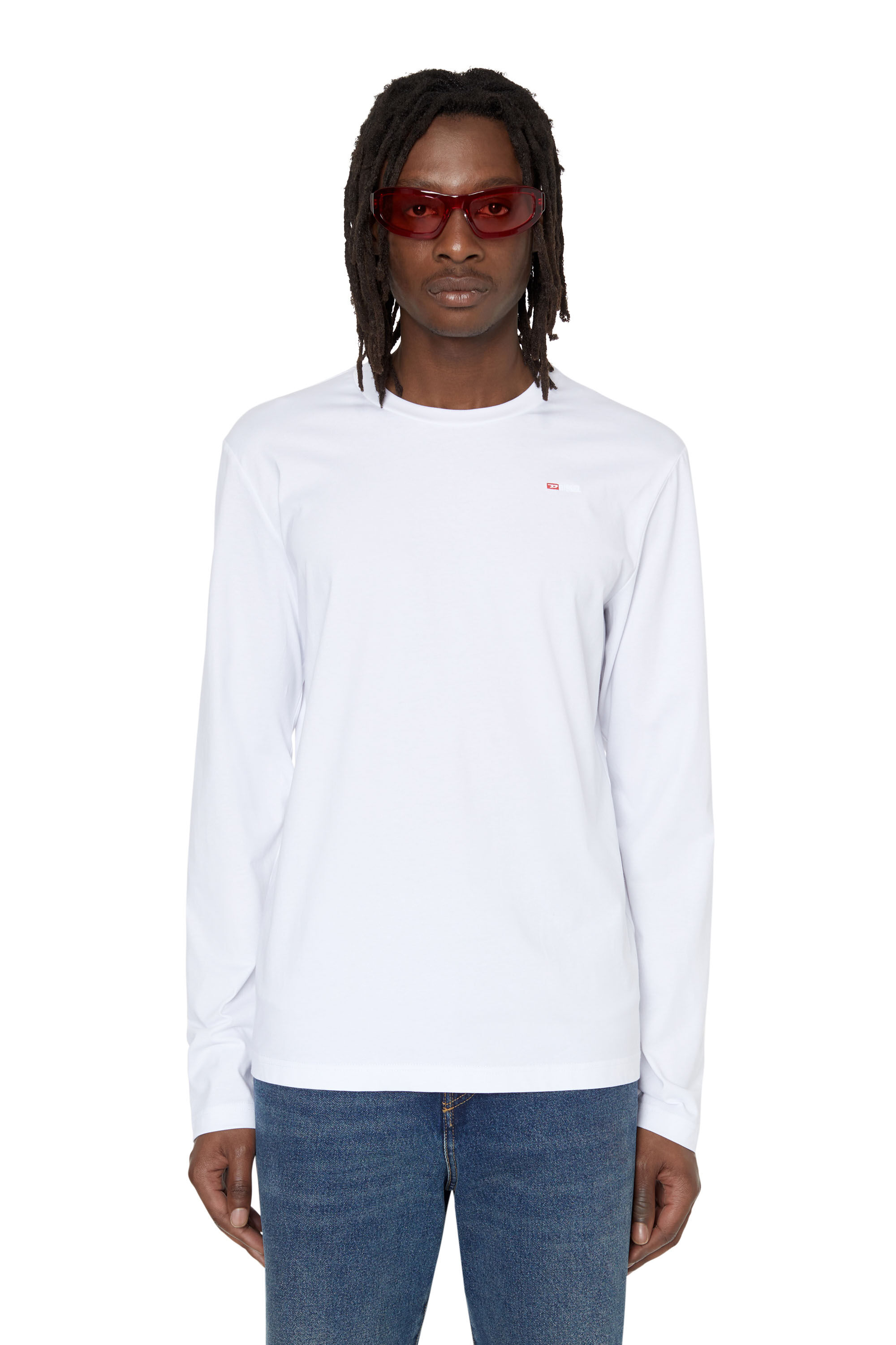 Diesel - T-DIEGOR-LS-MICRODIV, Camiseta de manga larga con logotipo pequeño Hombre in Blanco - 3