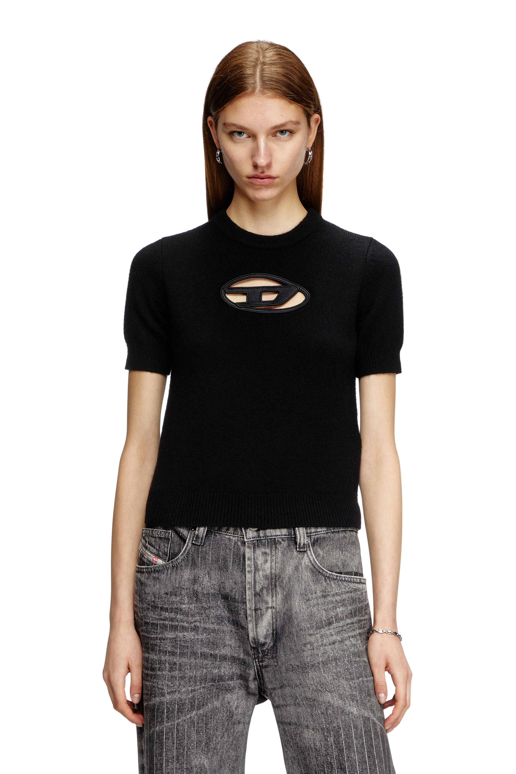 Diesel - M-ARGARIN-SS, Jersey de manga corta de mezcla de cachemira Mujer in Negro - 3