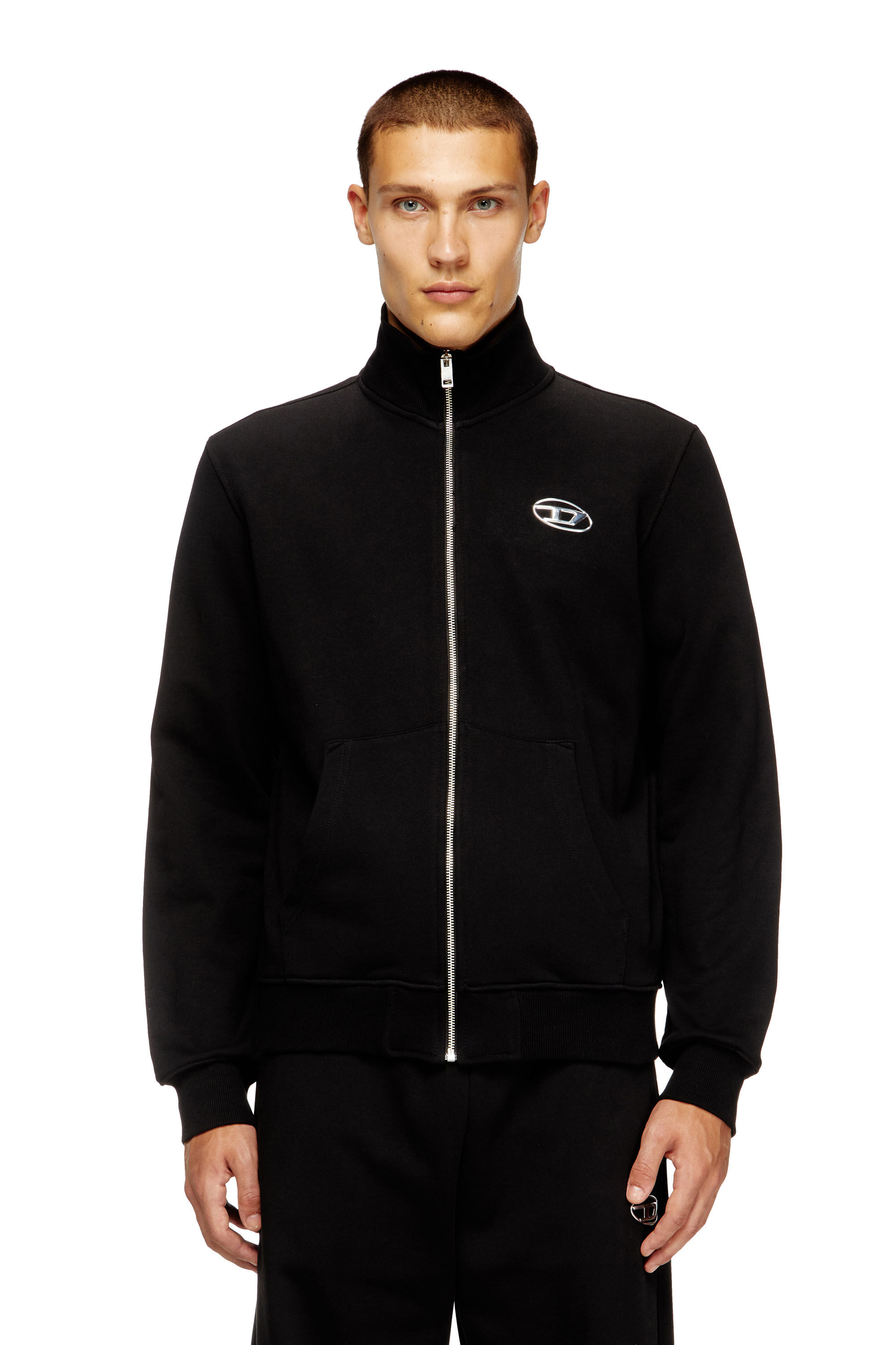 Diesel - S-GINNI-ZIP-OD, Man's Zip-up sweatshirt with metallic logo in Black - 3