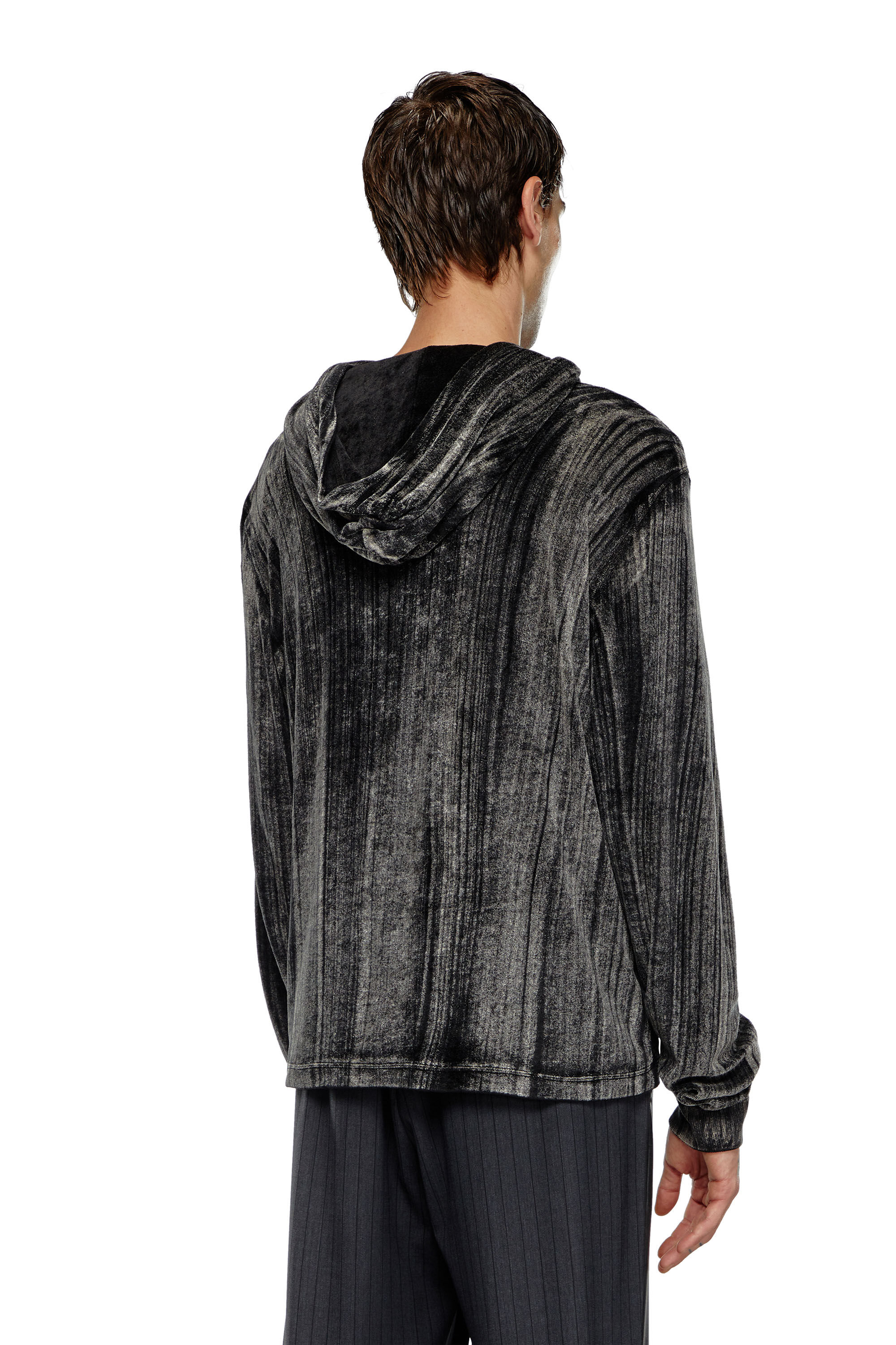 Diesel - T-VELJUST-LS-HOOD, Man's Hooded long-sleeve T-shirt in chenille in Black - 5