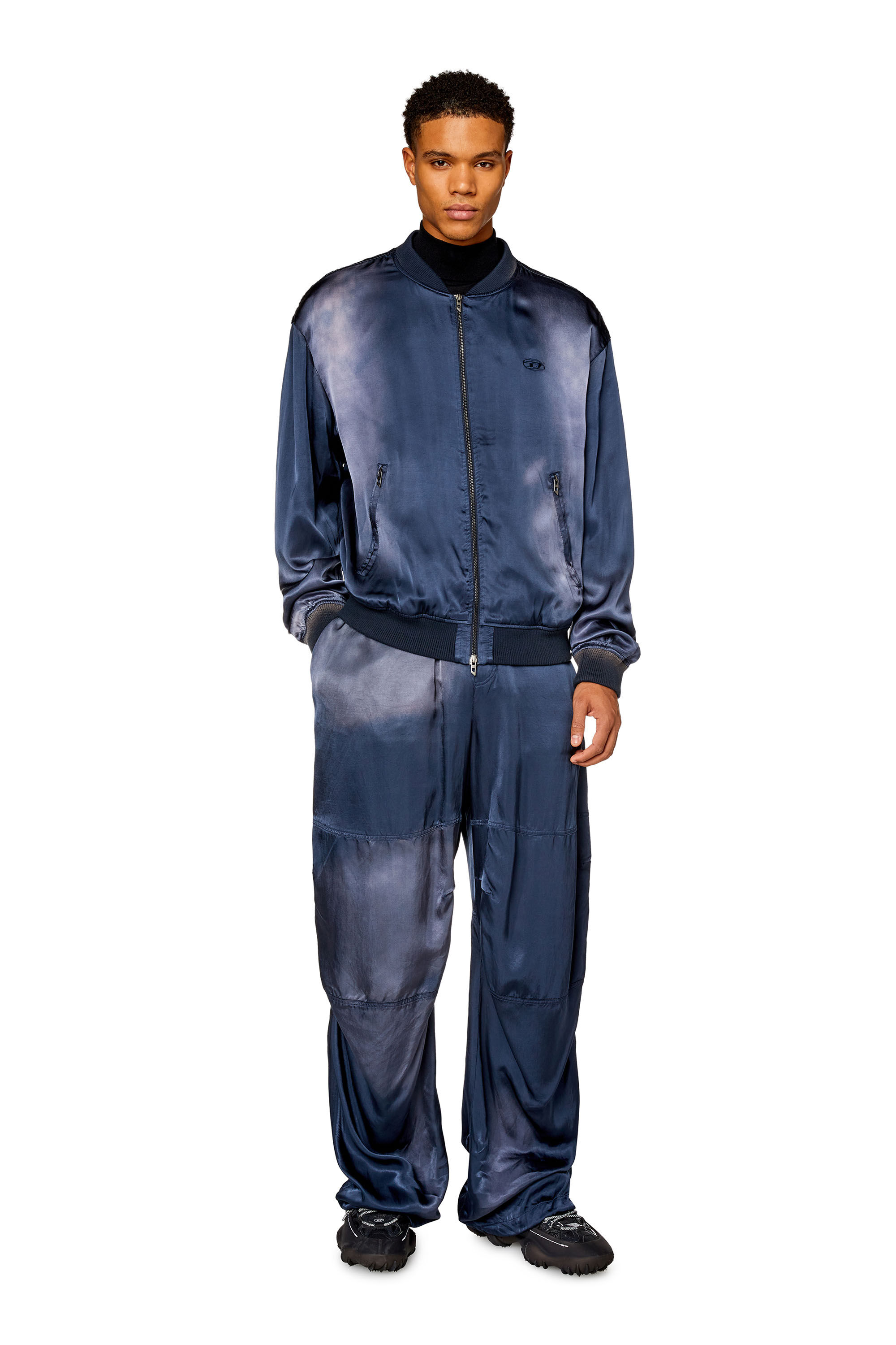 Men s Oversized satin cargo pants Blue Diesel
