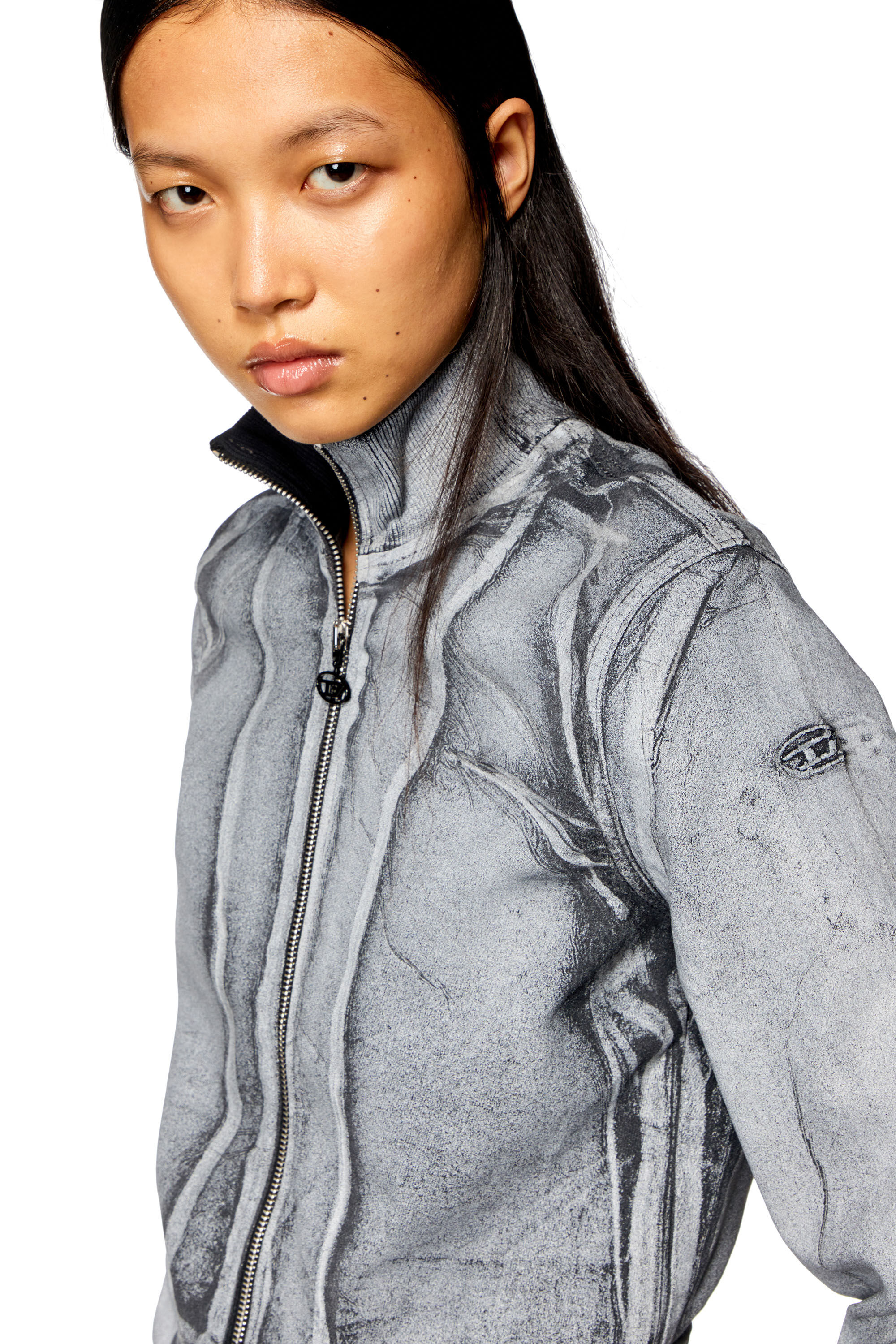Women's Zip sweatshirt in printed Track Denim | Grey | Diesel