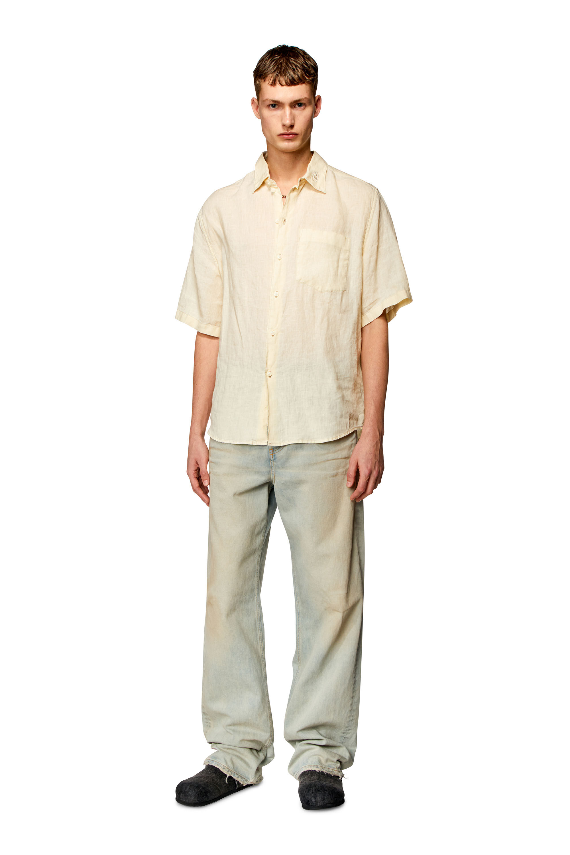 Men s Short sleeve linen shirt Beige Diesel