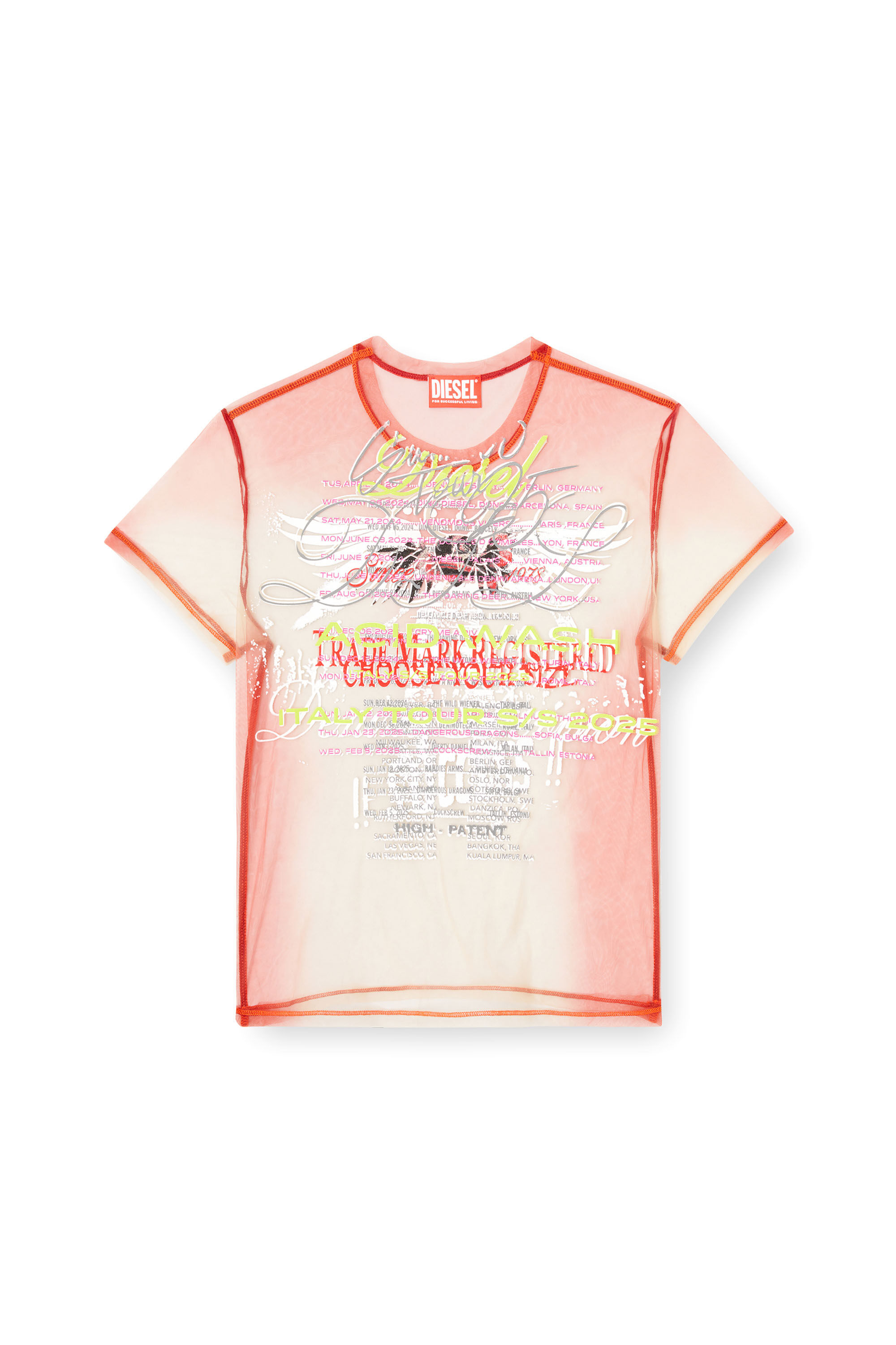 Diesel - T-YRAC, Top transparente con estampado de letras de canciones Mujer in Rosa - 2