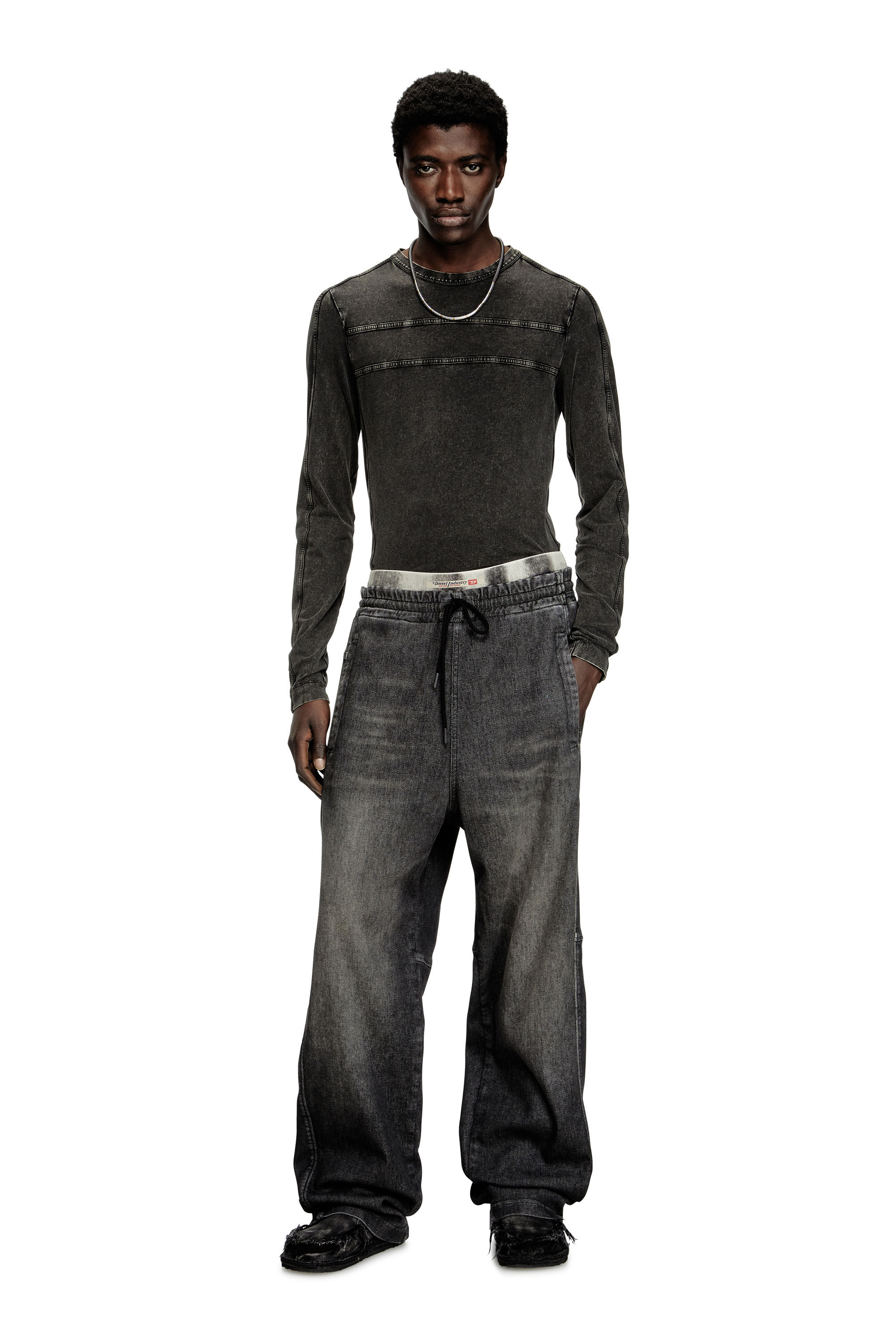 Diesel - Relaxed D-Martyans Track Denim 09L77 Unisex, Negro/Gris oscuro - 1