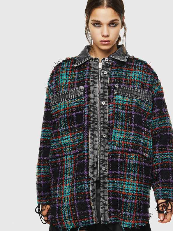 Oversized Shirt Jacket In Check Bouclé