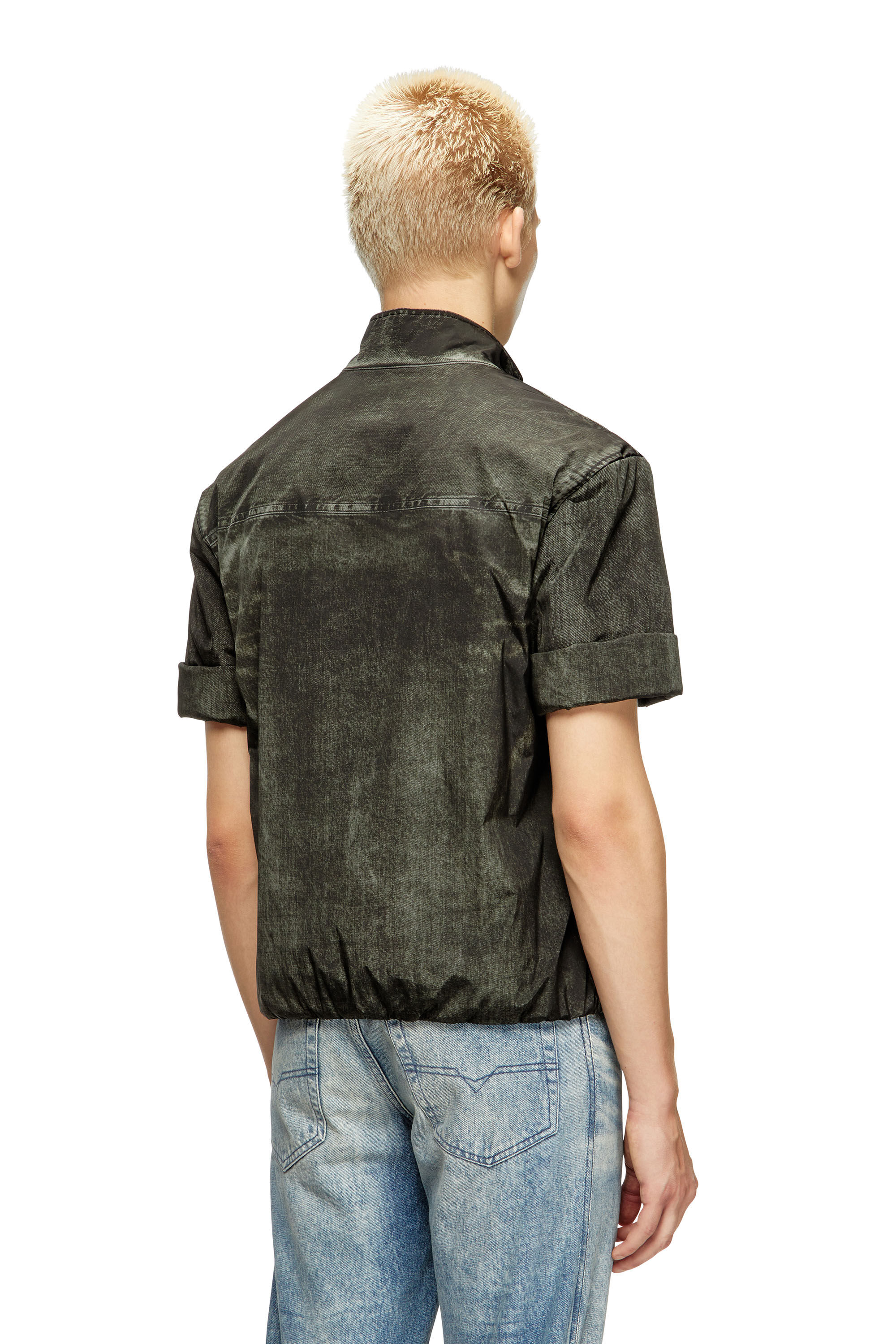 Diesel - J-VALOIS, Chaqueta de manga corta en nylon con efecto denim Hombre in Negro - 5