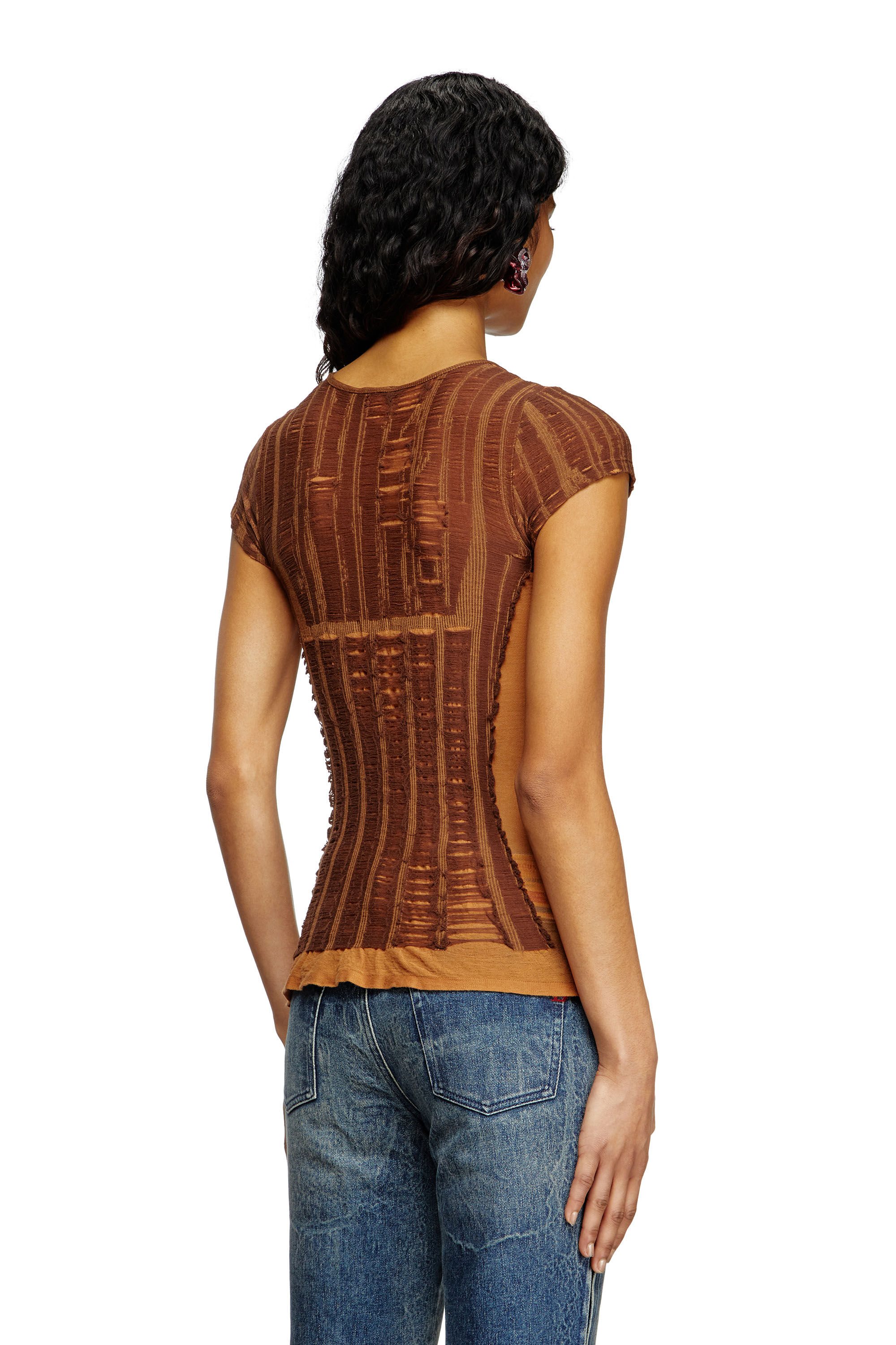 Diesel - M-CALAI-SS, Woman's Seamless T-shirt with lingerie illusion in null - 4