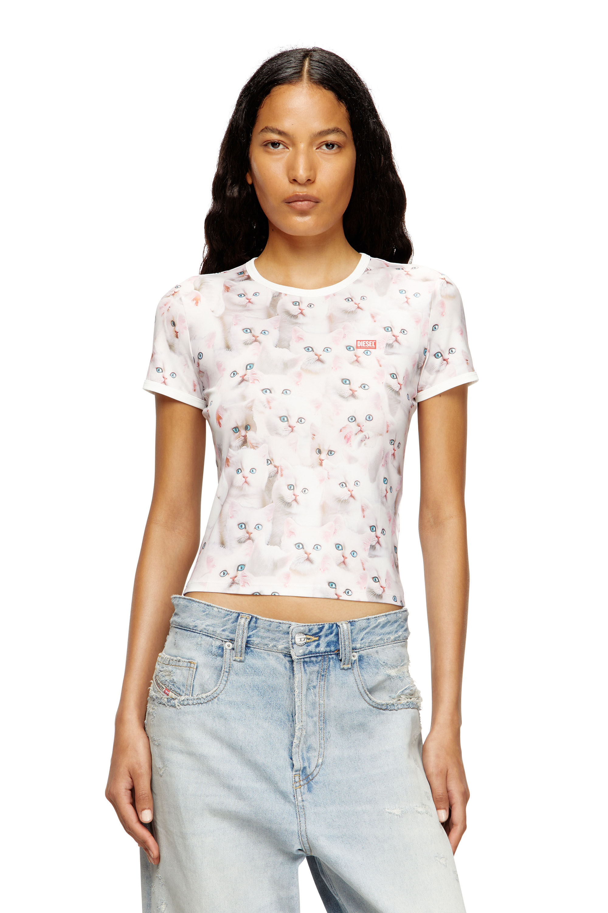 Diesel - T-UNCLAU, Top de jersey con estampado integral Mujer in Blanco - 3