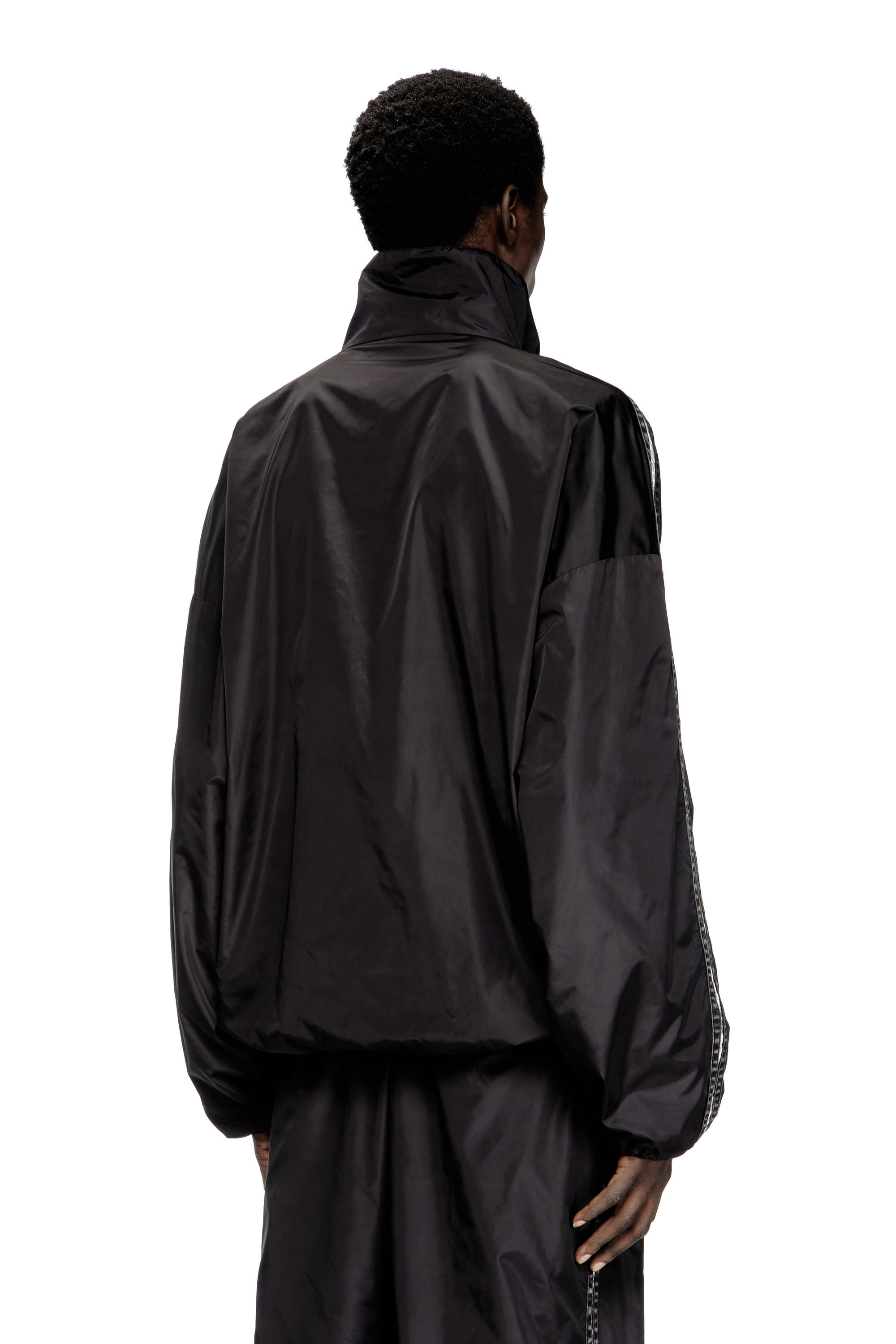 Men's Nylon track jacket with denim bands | Black | Diesel Men's Nylon track jacket with denim bands | Black | Diesel