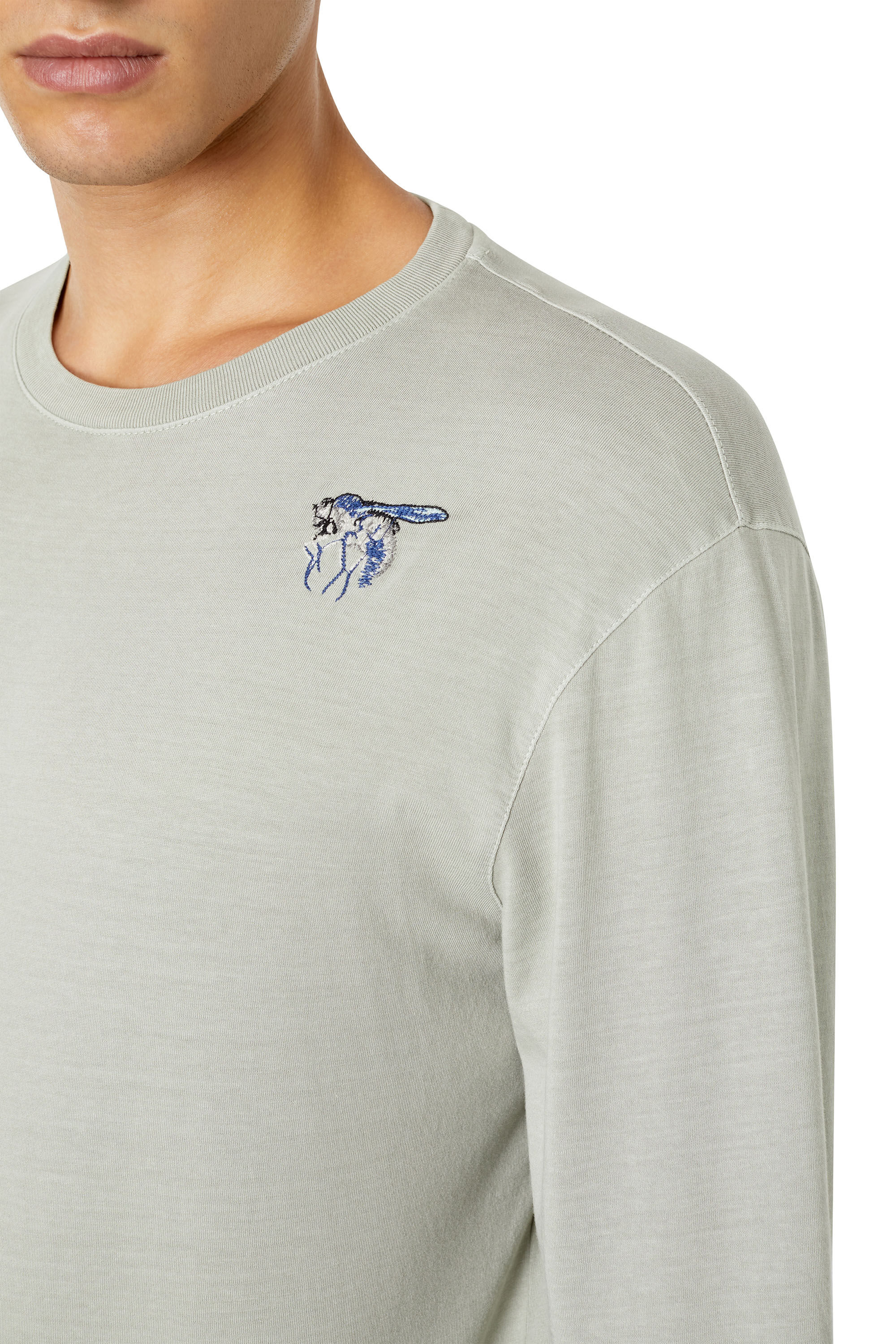 Diesel - T-JUST-LS-E10, Man's Long-sleeve T-shirt with fly embroidery in Grey - 4