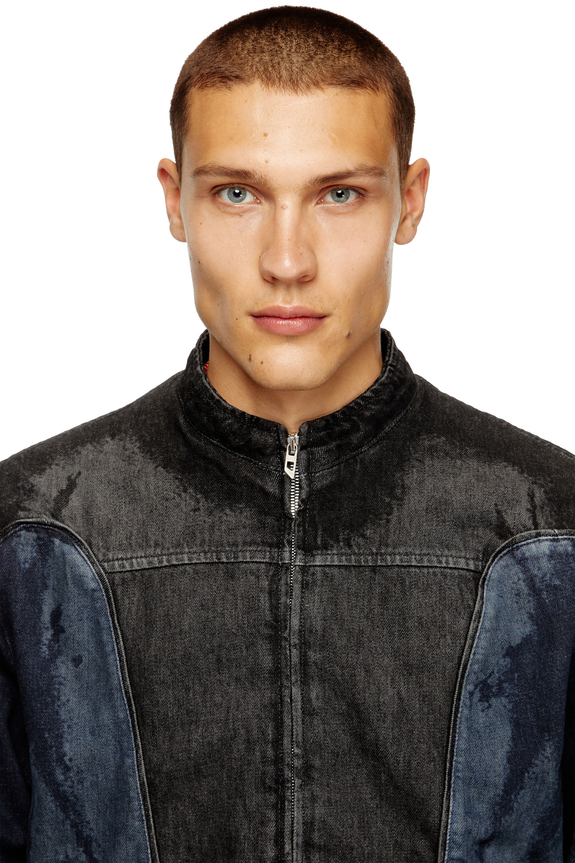 Diesel - D-BLENK-S, Man's Biker-style jacket in bicolour denim in Black/Blue - 4