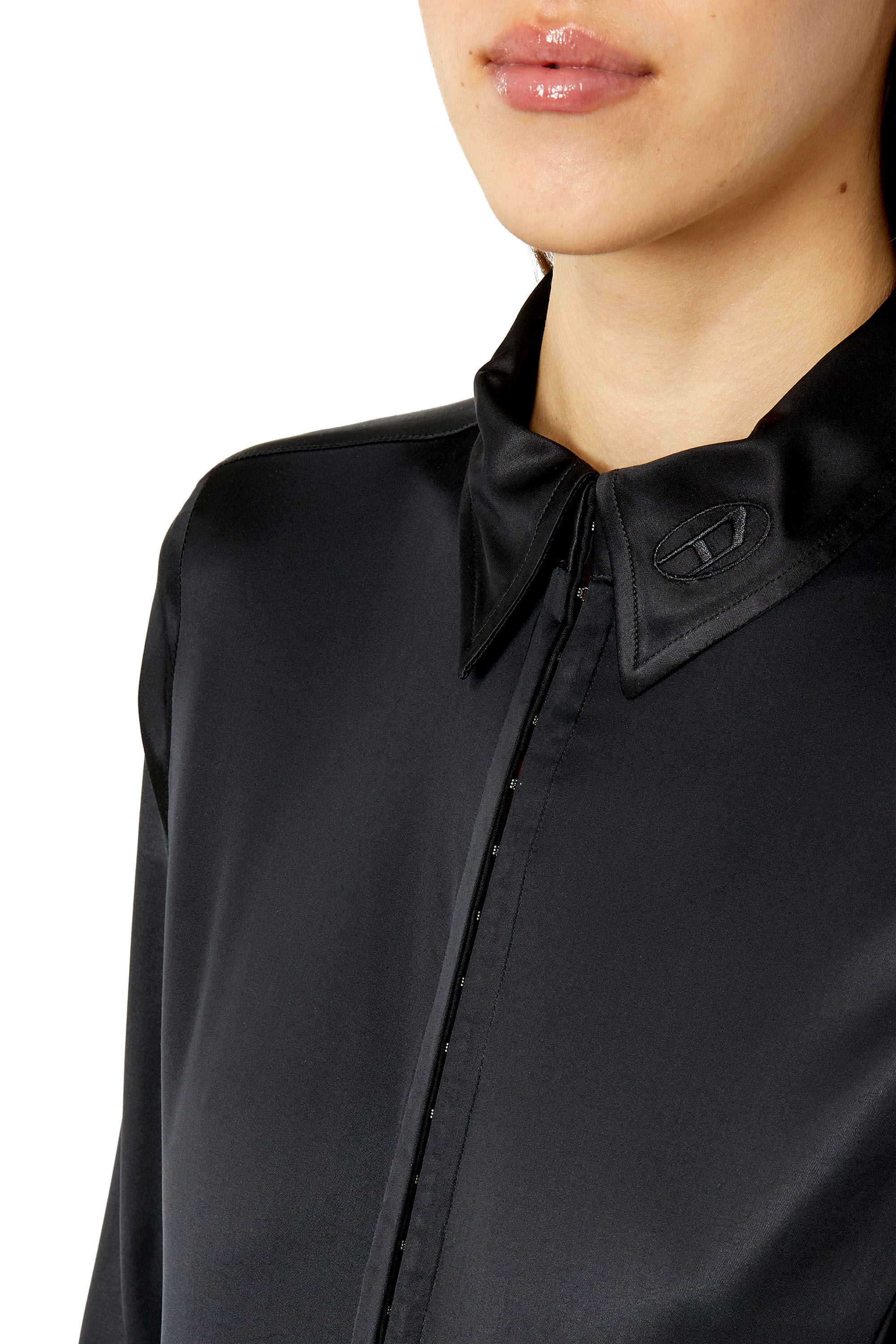 Diesel - C-BREA, Woman's Fluid satin shirt with D embroidery in Black - 4