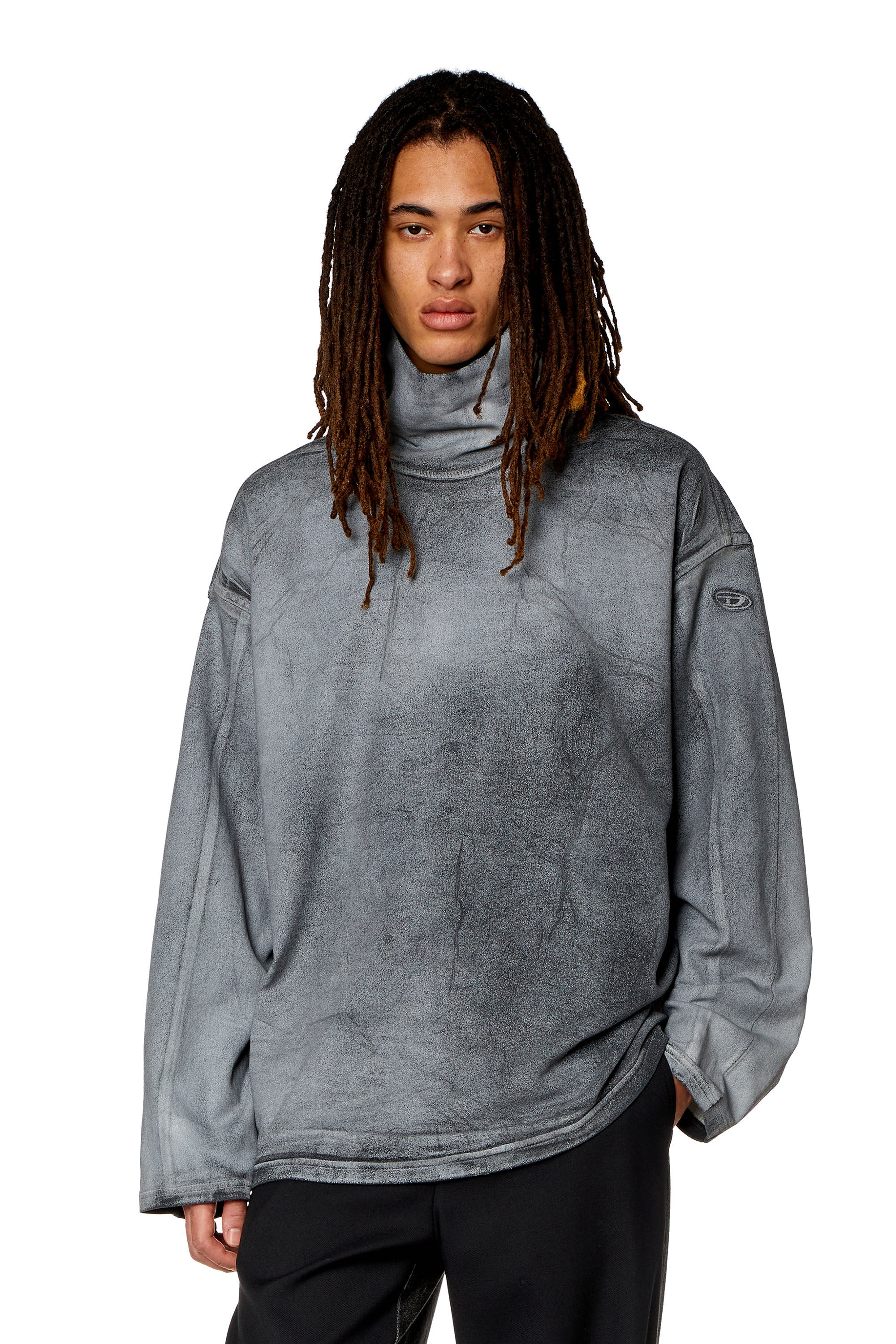Men's High neck sweatshirt in printed Track Denim | Grey Men's High neck sweatshirt in printed Track Denim | Grey