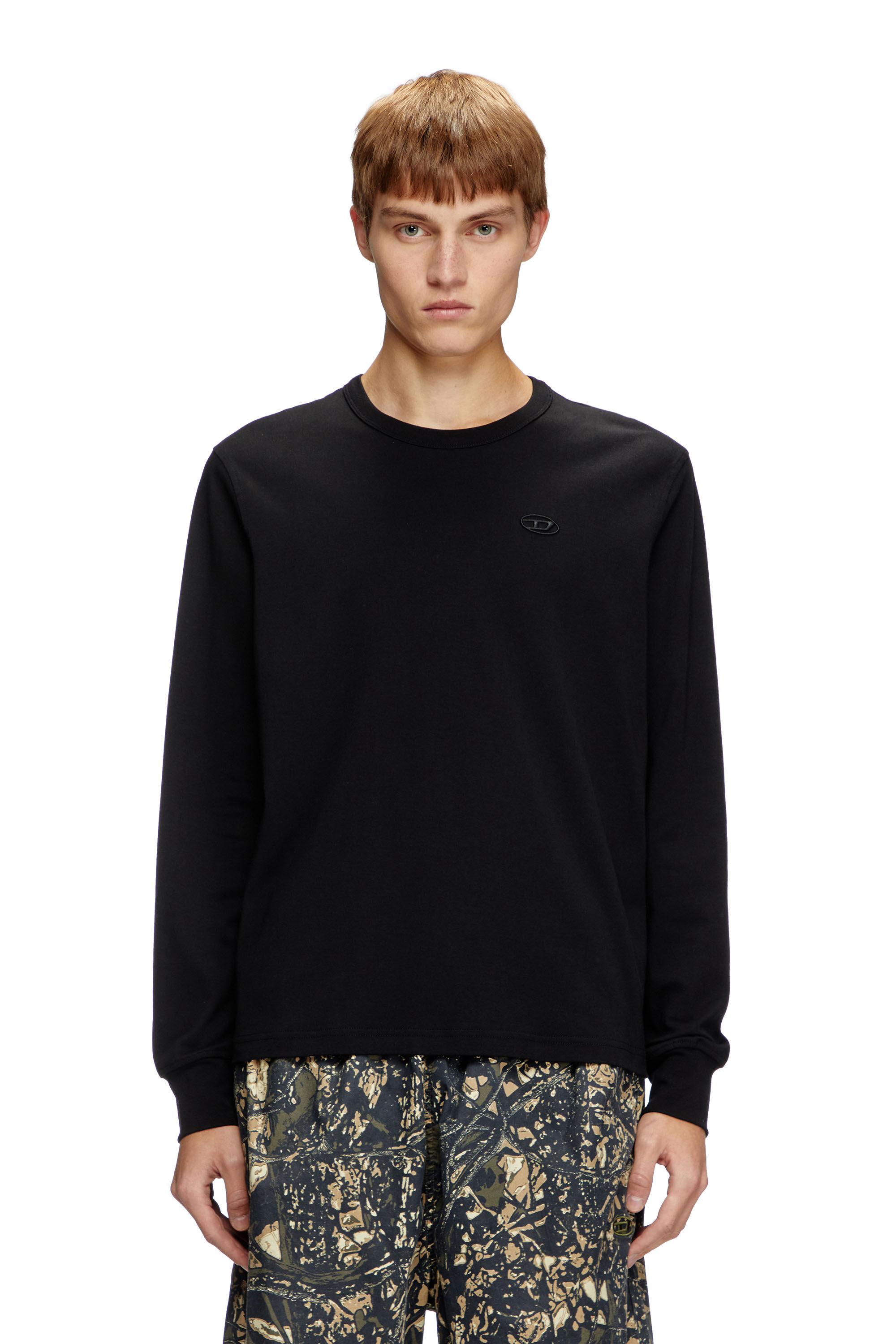 Diesel - T-ADJUST-LS-SLITS-R17, Camiseta de manga larga con logotipo bordado Hombre in Negro - 3