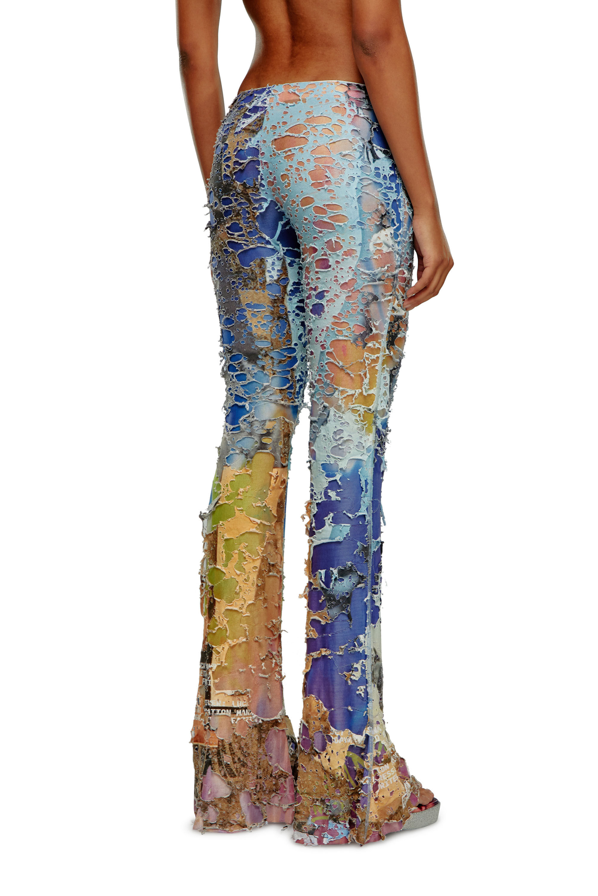 Diesel - P-MAYIM, Woman's Destroyed pants with cinema prints in Blue/Pink - 5