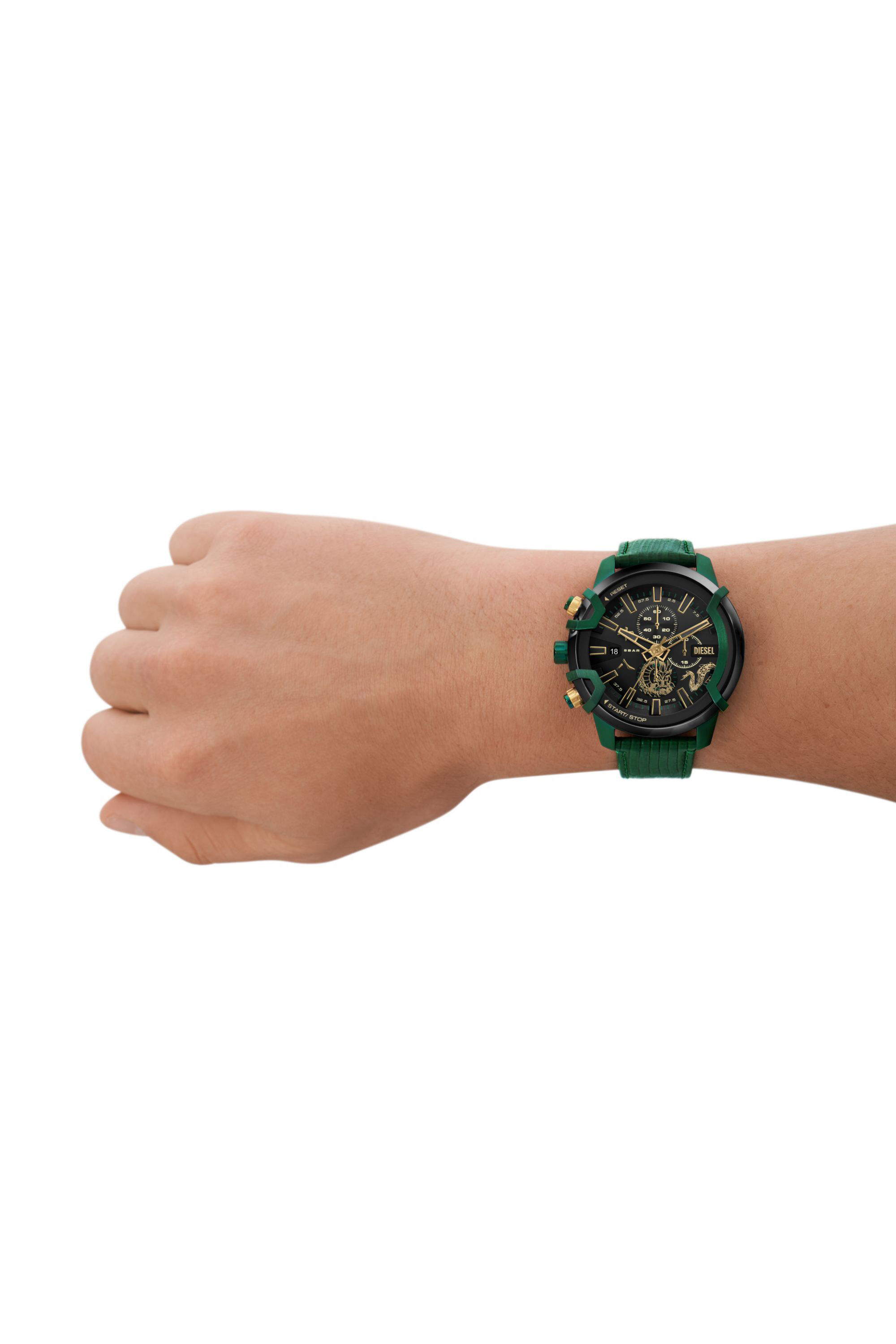 Men's Griffed chronograph green leather watch | DZ4651 Diesel