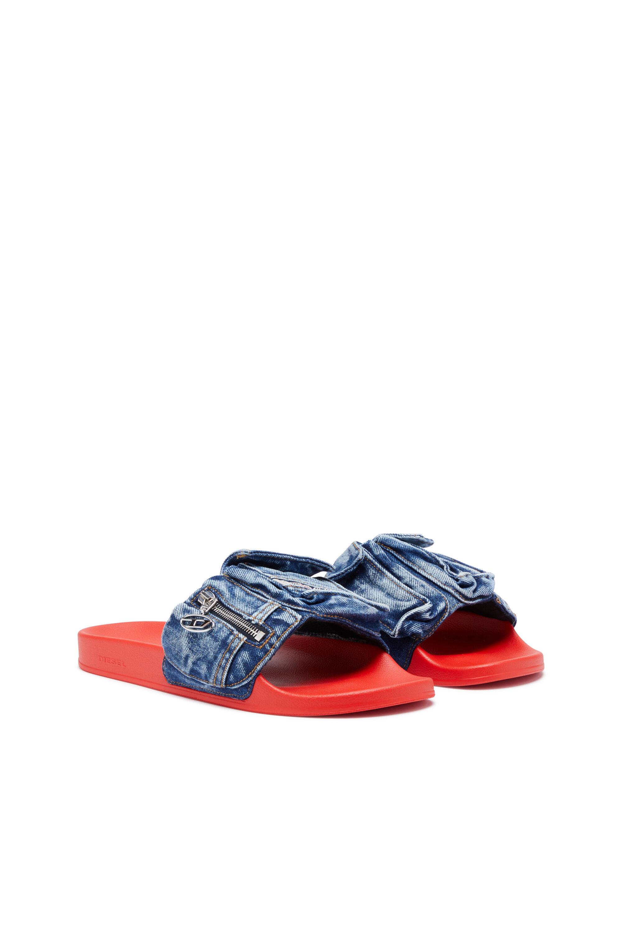 ★DIESEL★ SA Oval D PF W Sandal Blue Y03284P0585H5414 Y0328 Women's Sa-Oval D-Denim slide sandals with Oval D strap