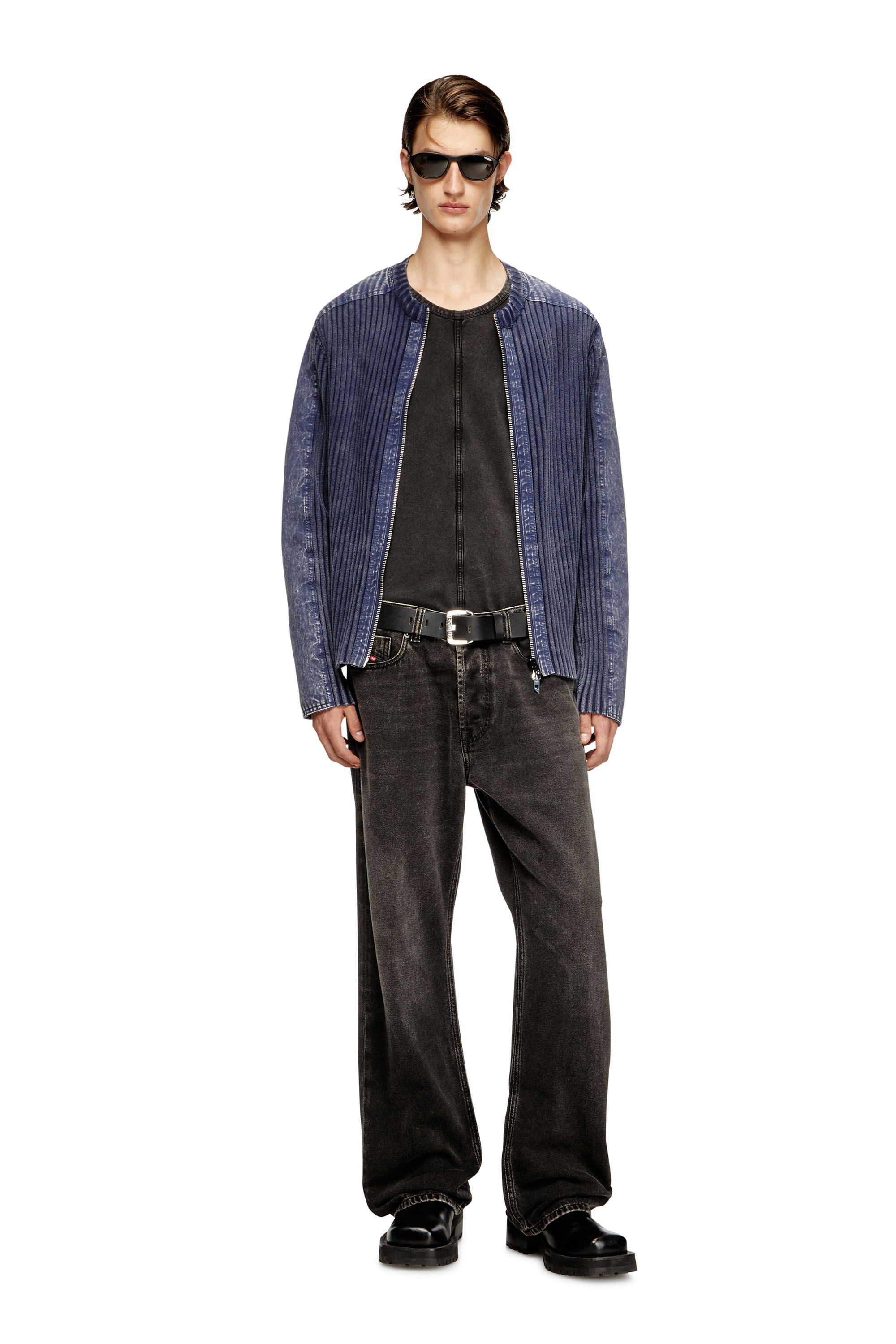 Diesel - K-MATTY, Cárdigan con cremallera y bandas de denim en las mangas Hombre in ToBeDefined - 1