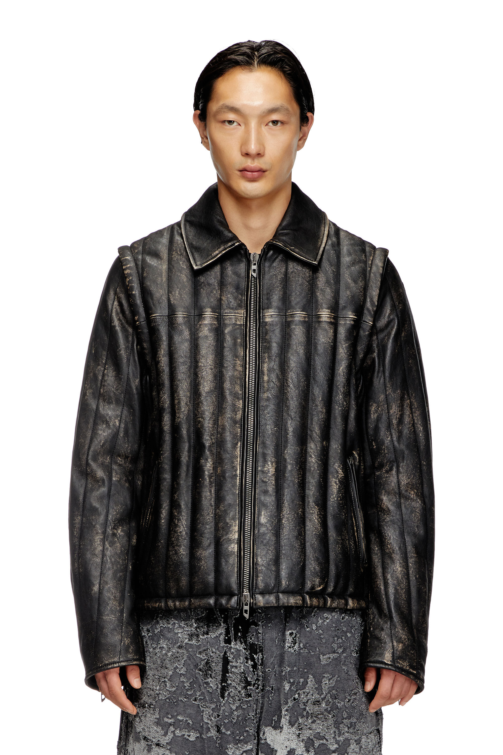 Diesel - L-ALBERT, Chaqueta/chaleco de cuero acolchado y desgastado Hombre in Negro - 3