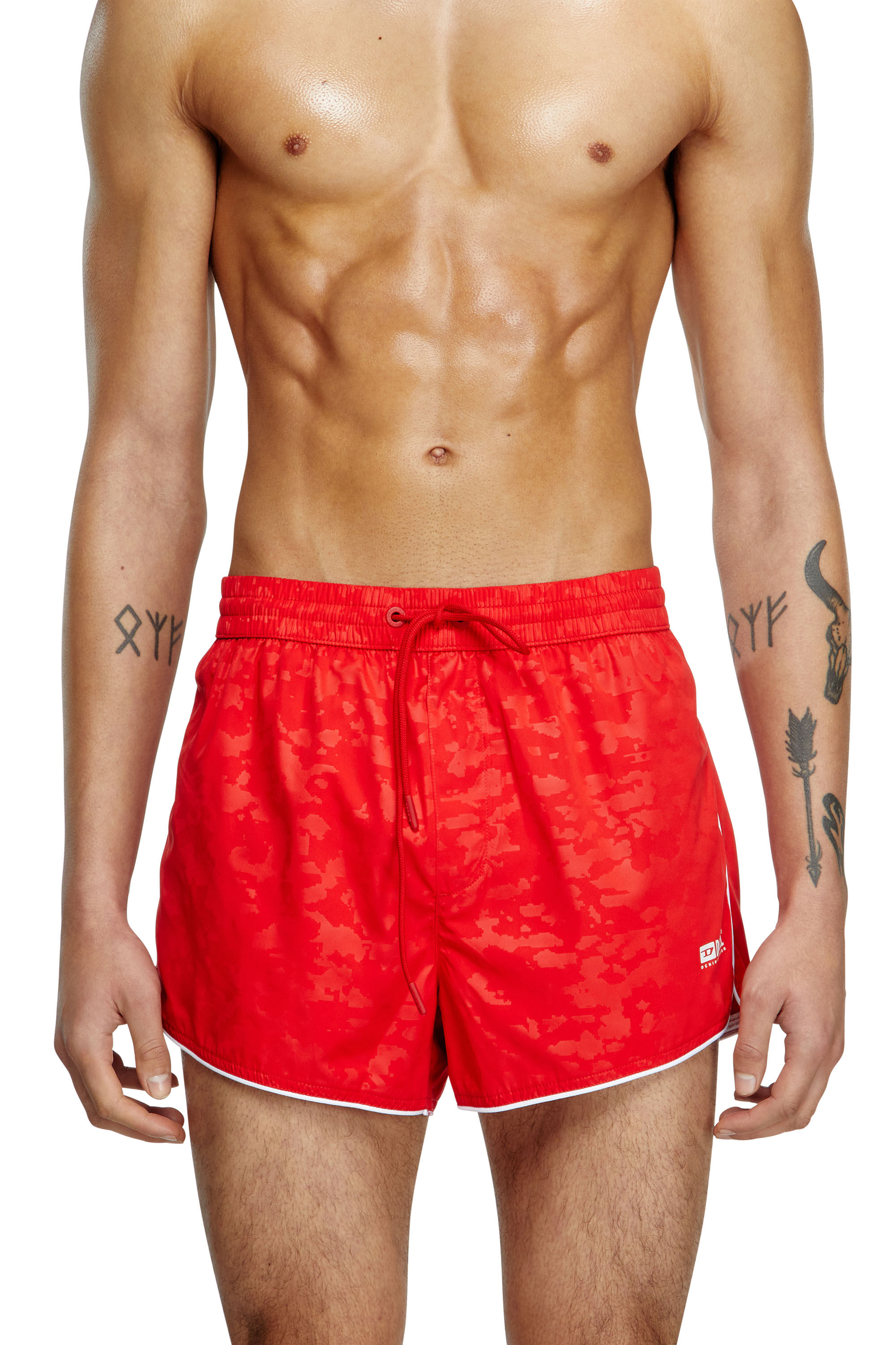 Diesel - OLIVER-30-D-BOX, Man's Swim shorts with pixelated camo motif in Red - 1