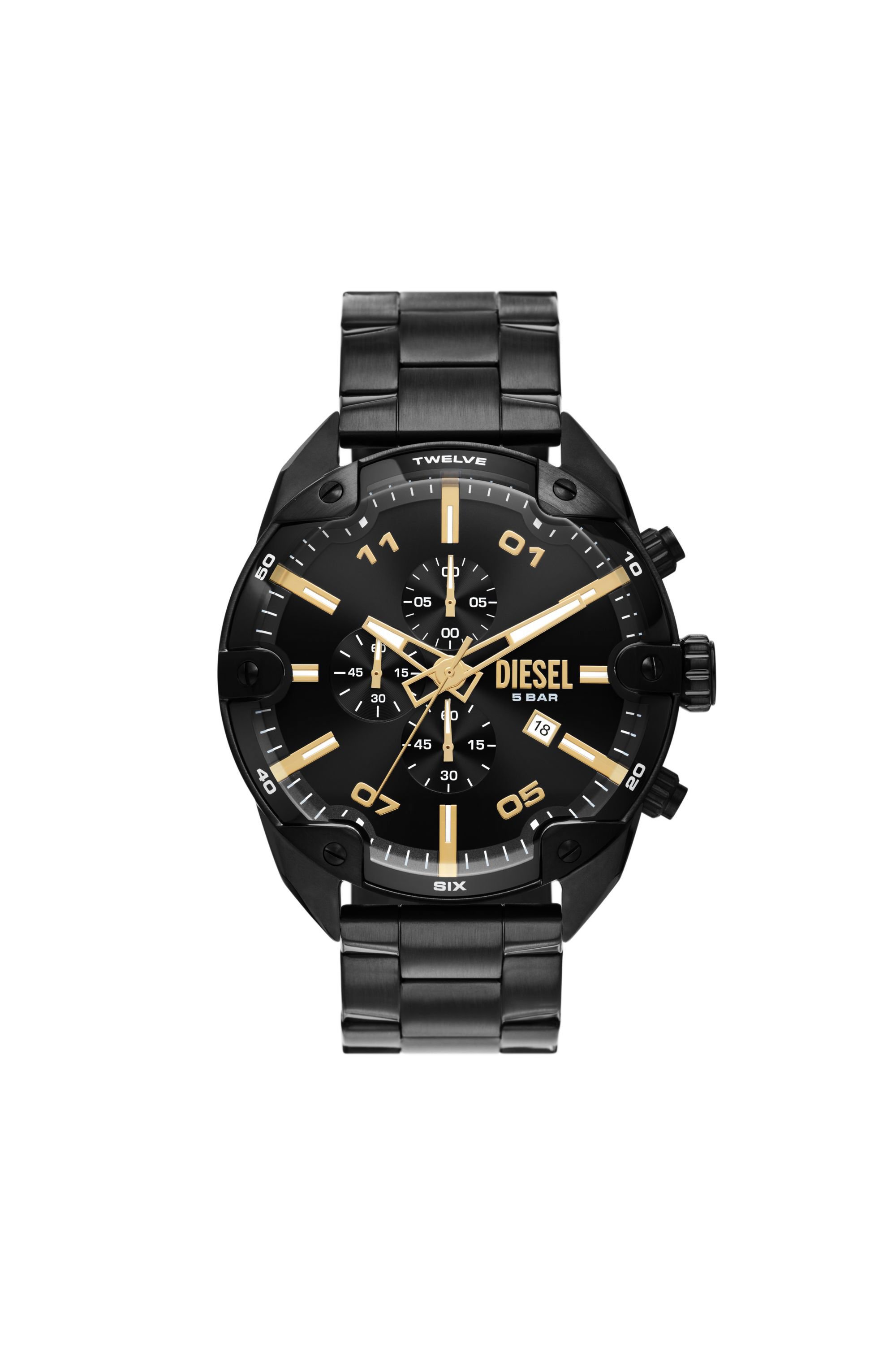 chronograph black DZ4644 stainless steel watch | Men\'s Spiked Diesel