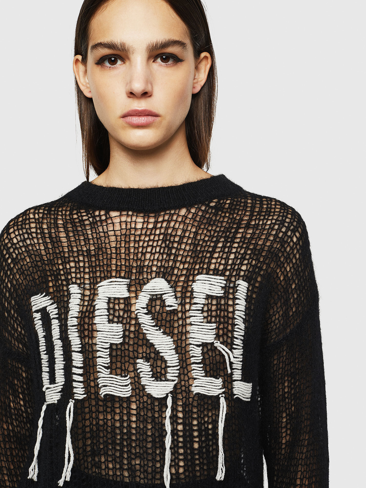 M-ANDREA Women: Distressed open-knit pullover with logo | Diesel