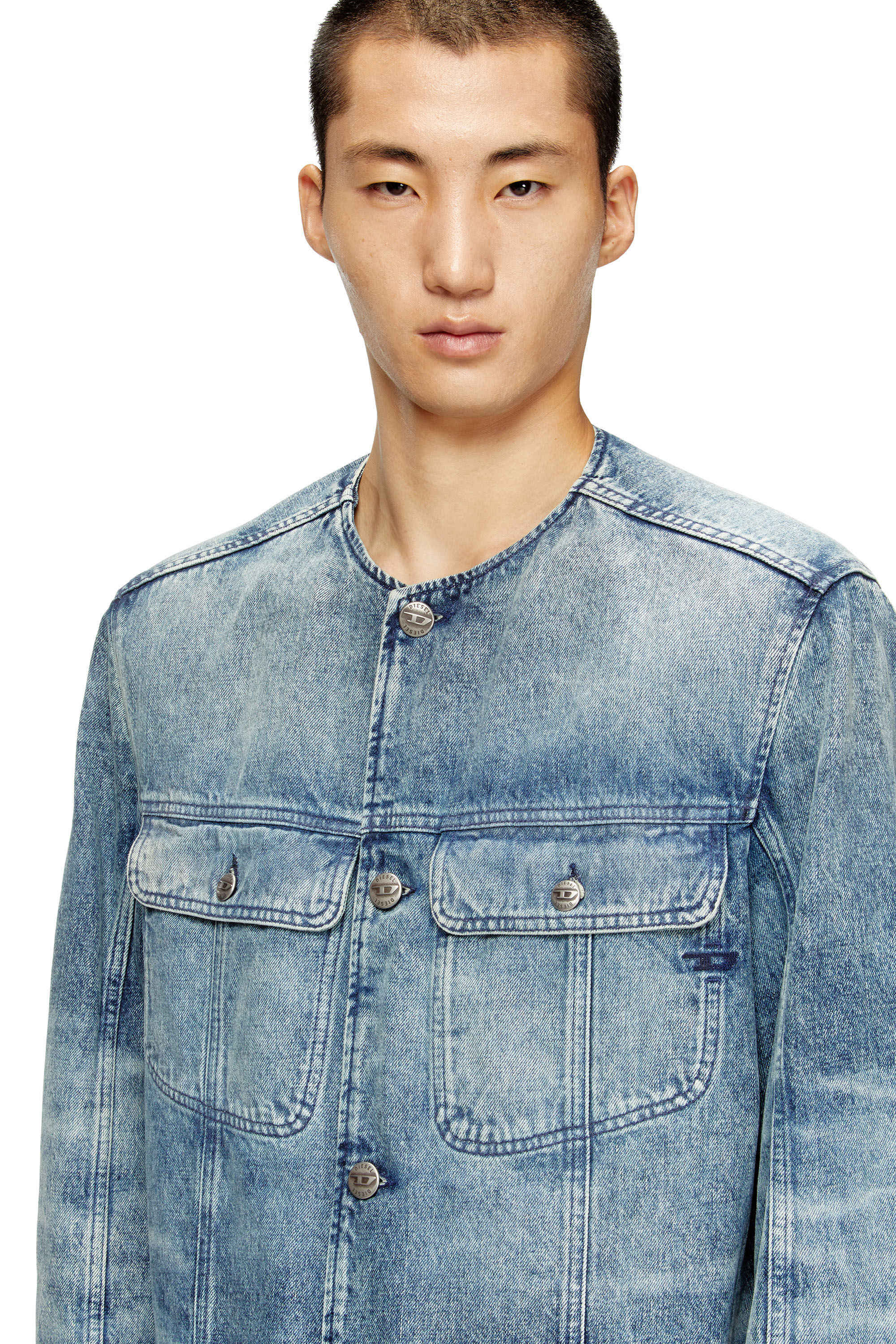 Diesel - D-ABERD-FSH1, Man's Coat in lasered cotton-hemp denim in Light Blue - 4
