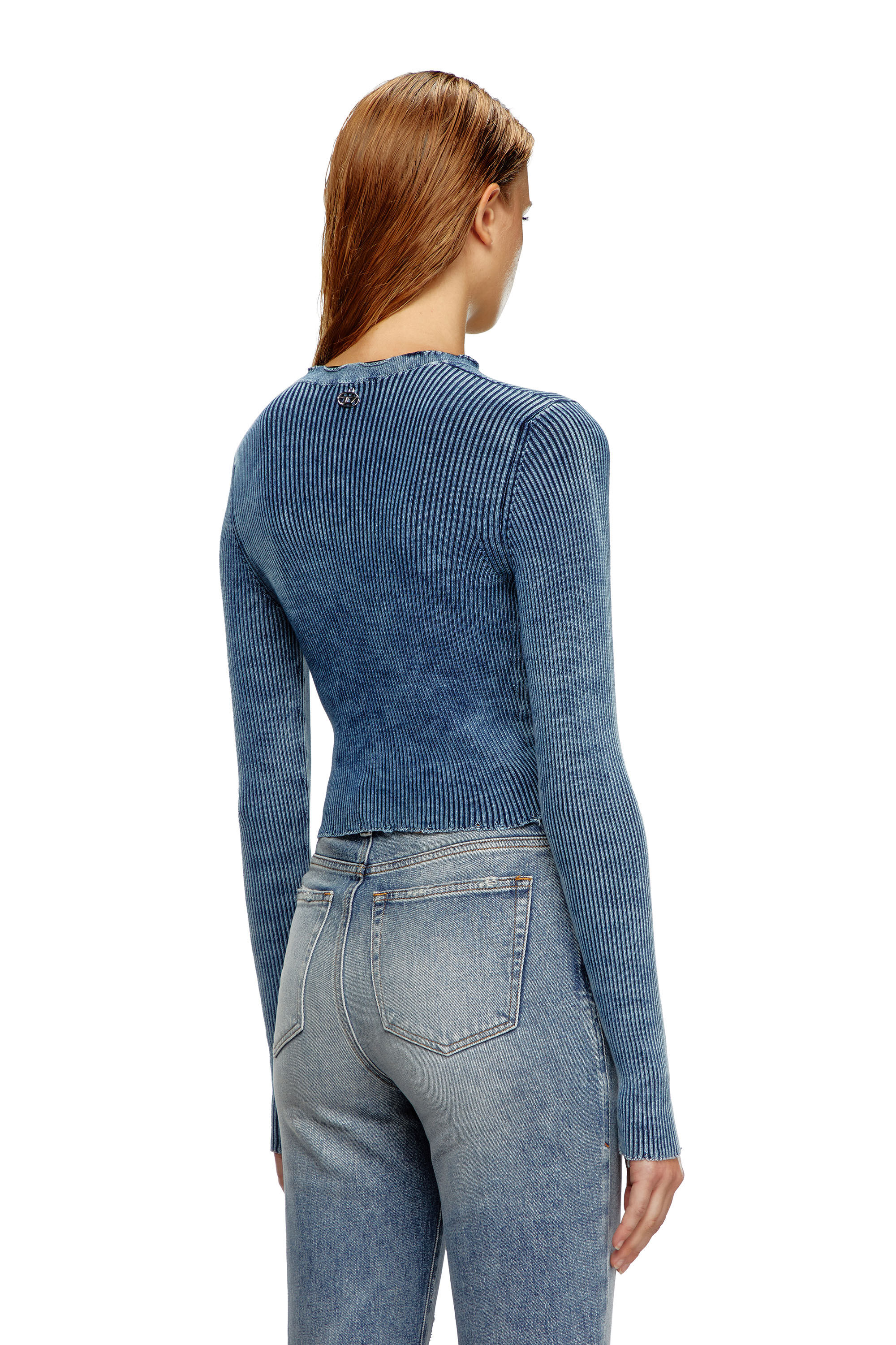 Women's Cropped lace-up top in indigo knit | Blue | Diesel