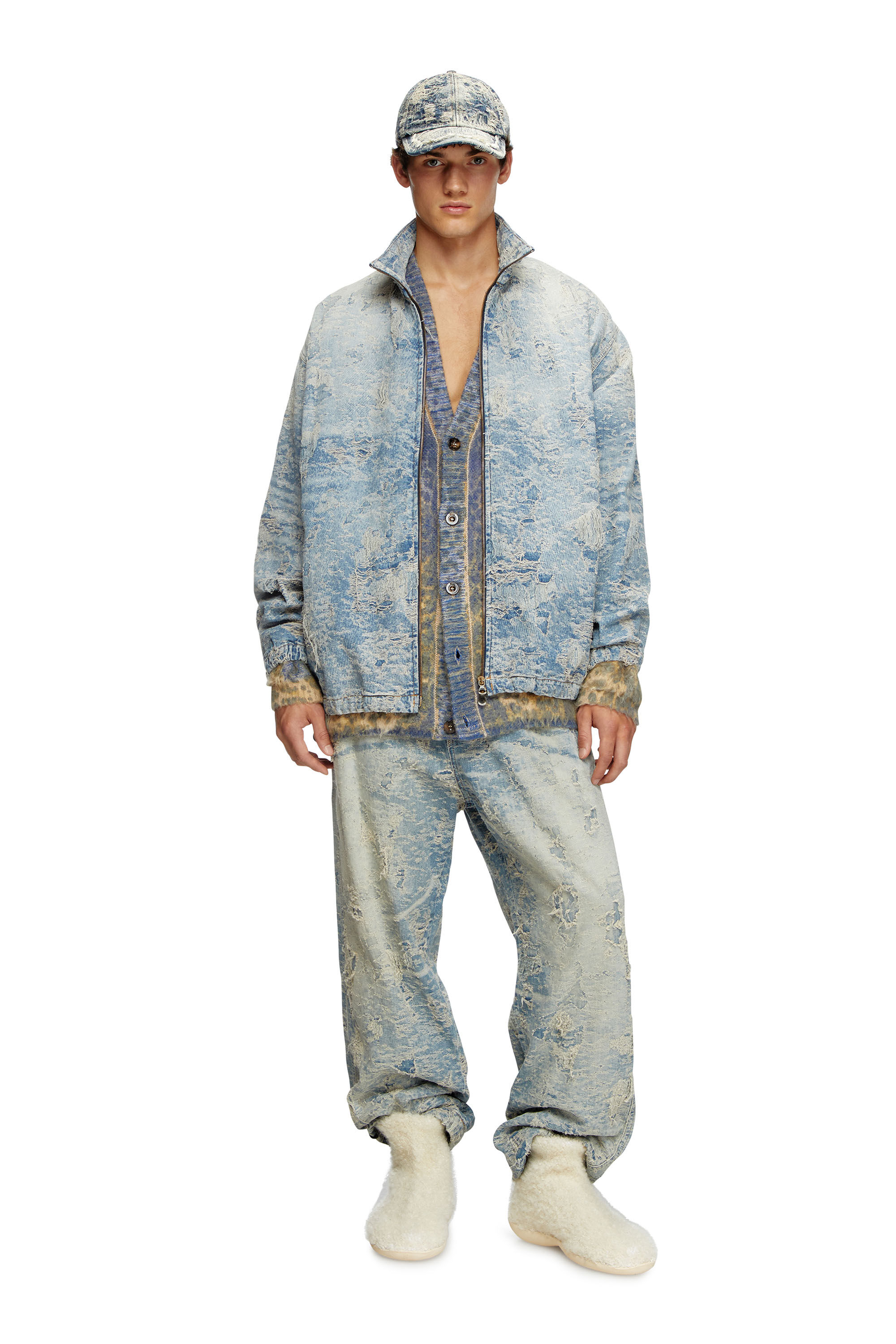 Women's Zip jacket in dirty jacquard denim | Blue | Diesel Women's Zip jacket in dirty jacquard denim | Blue | Diesel