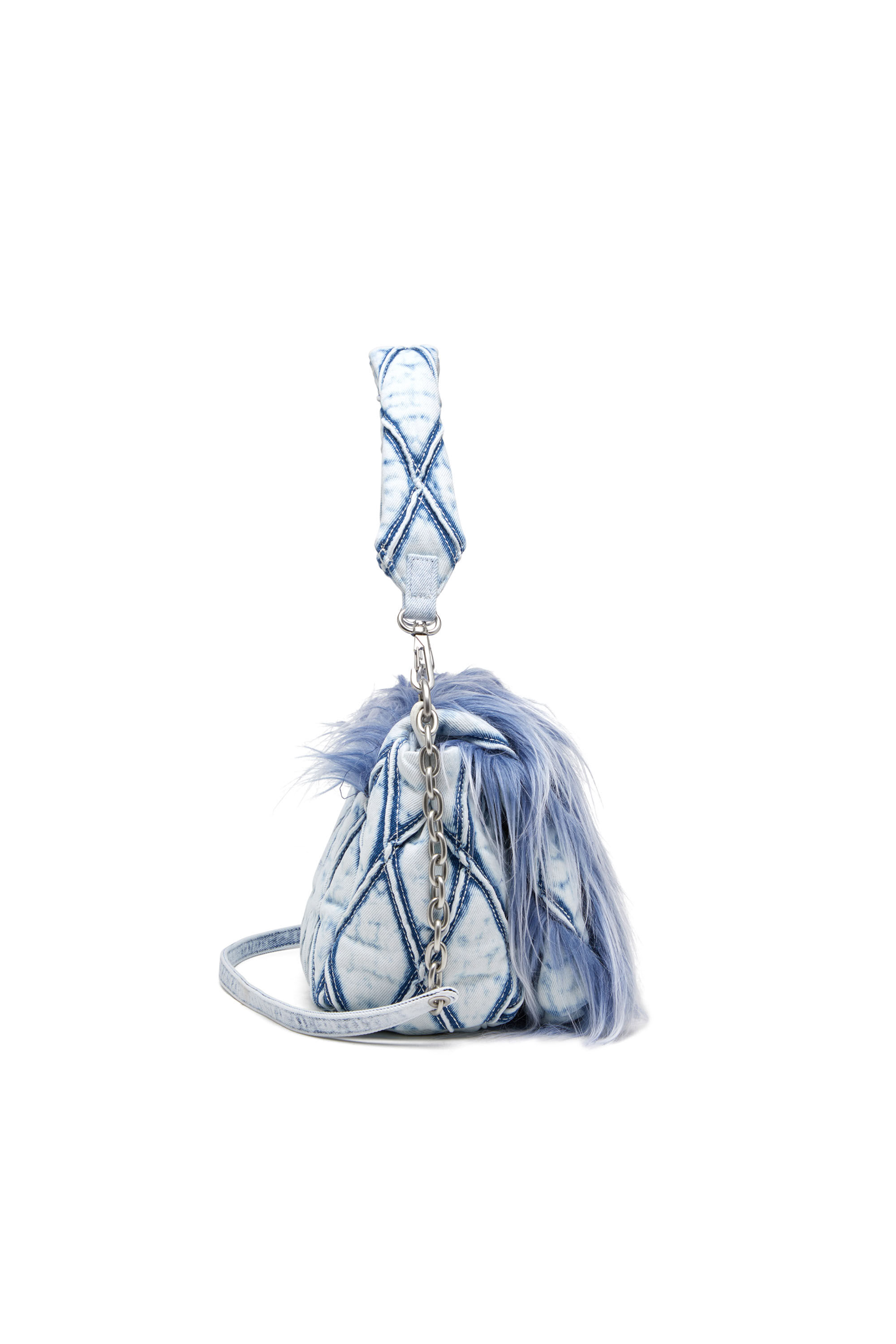 Women's Charm-D M-Shoulder bag in denim and faux fur | Blue