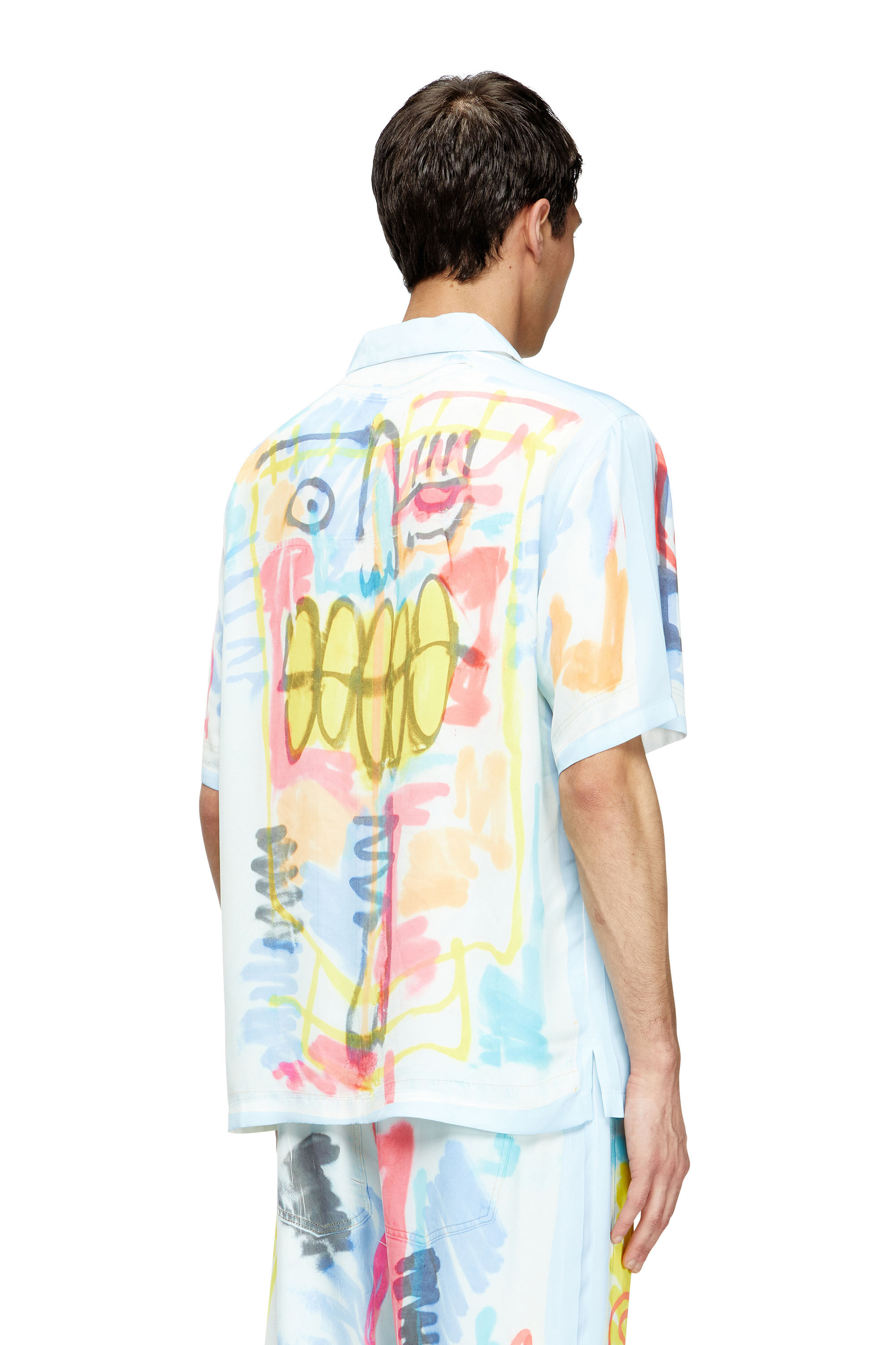 Diesel - C-PAROSHORT-GRAFFITI-AFR, Camisa de bolos de satén con estampado graffiti Unisex in Azul marino - 4