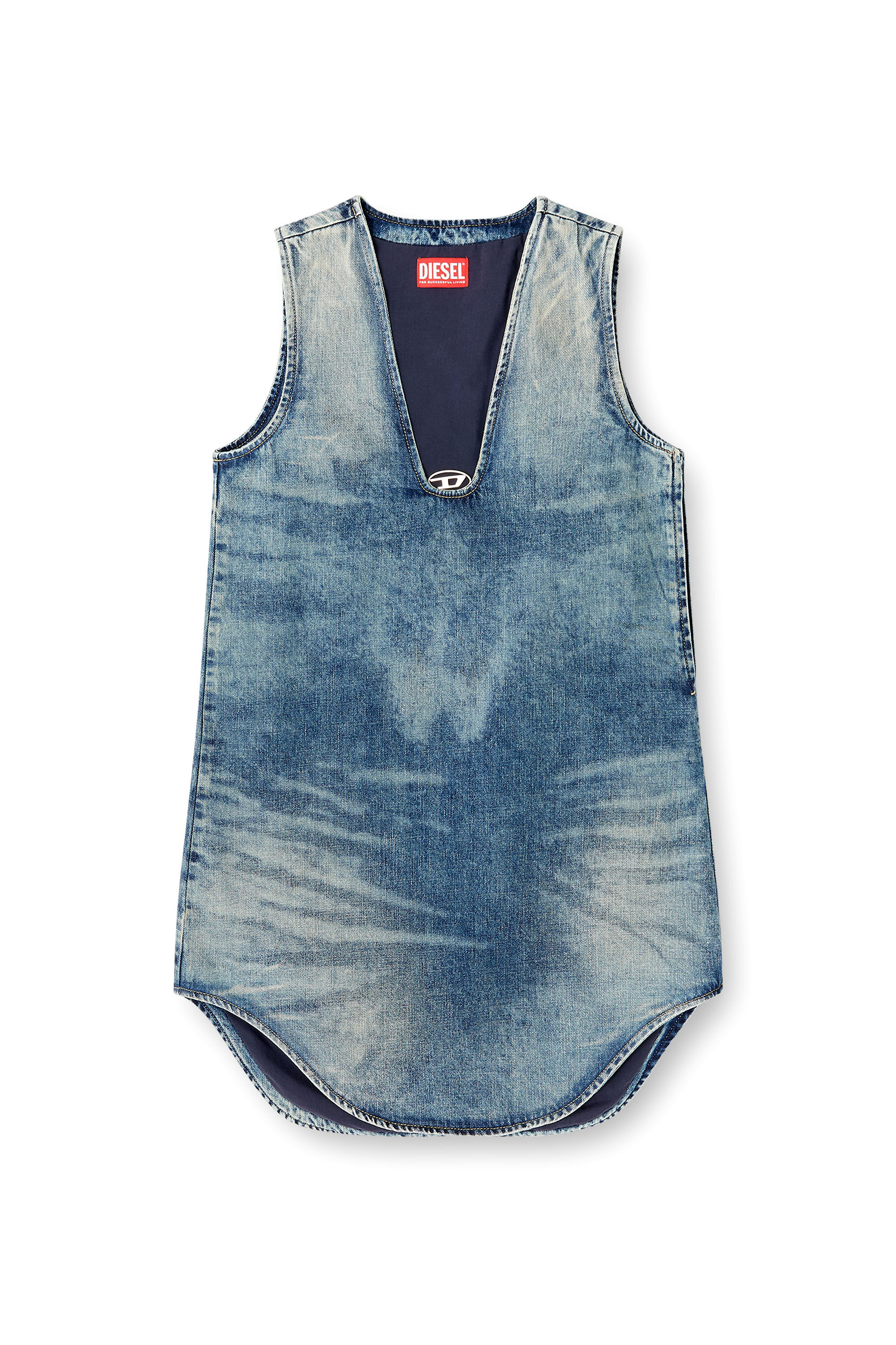 Diesel - DE-LARIS-DRESS-S, Vestido corto en denim efecto mármol Mujer in Azul marino - 2