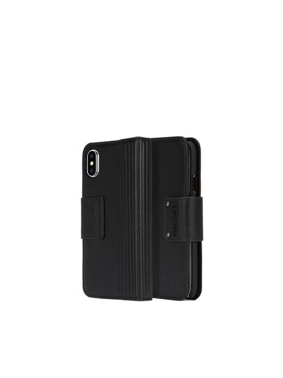 BLACK LINED LEATHER IPHONE X FOLIO, Black Diesel - BLACK LINED LEATHER IPHONE X FOLIO, Black - Flip covers - Image 1